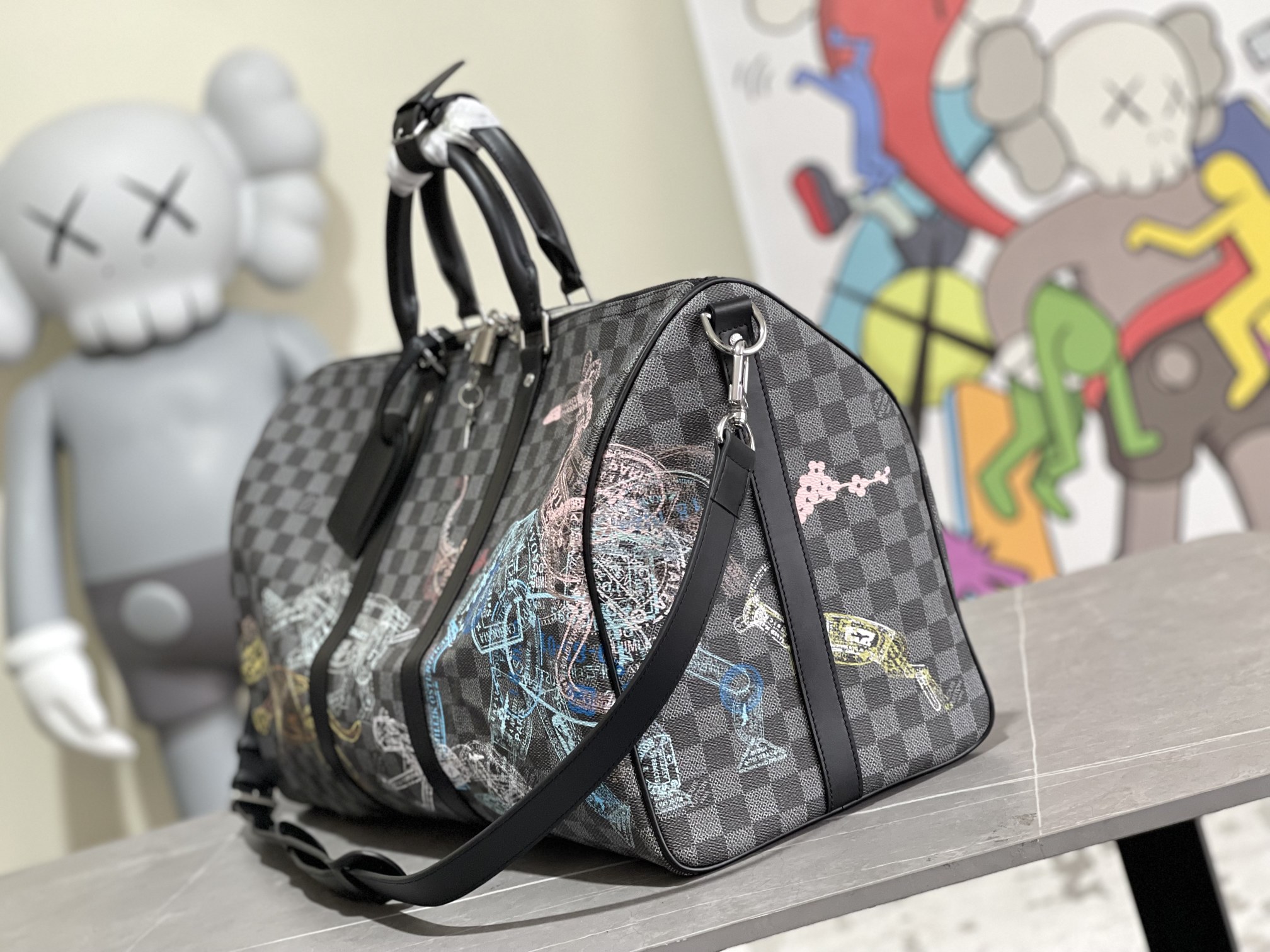 Louis Vuitton Keepall Travel Bag Damier Graphite Passport Stamp Print - Image 2
