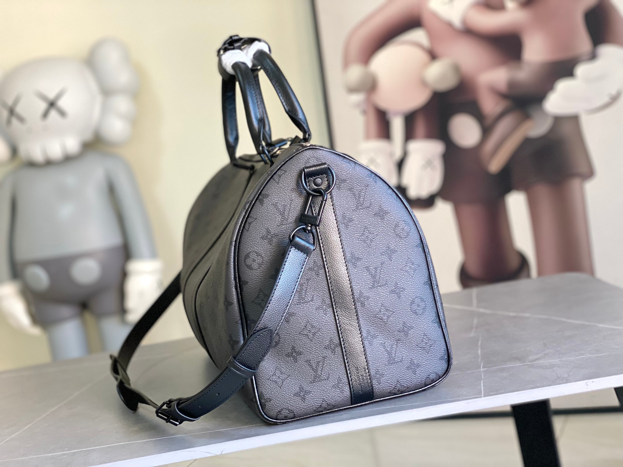 Louis Vuitton Keepall Bandouliere 45 Travel Bag Monogram Midnight Black Gray - Image 2
