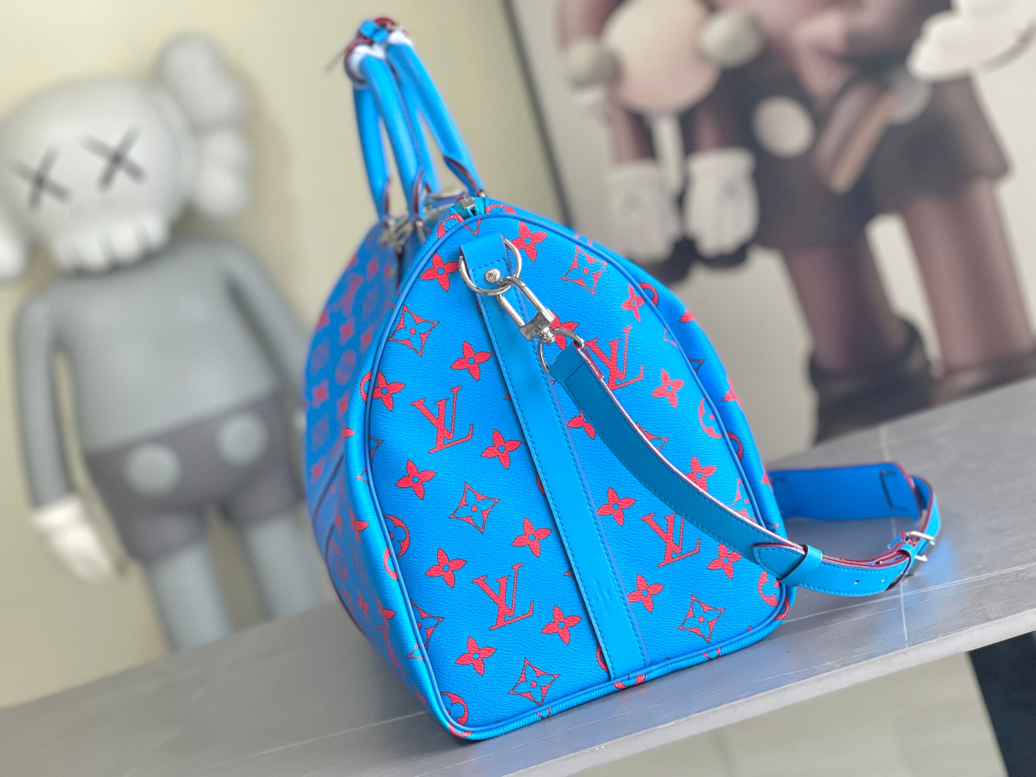Louis Vuitton Keepall Bandouliere 50 Travel Bag Blue Monogram Bandana - Image 2