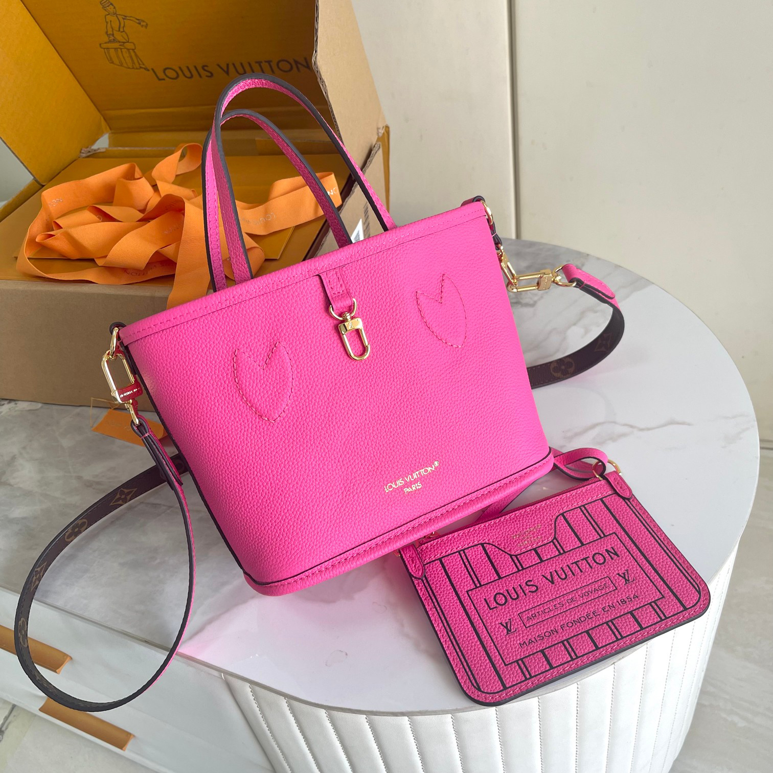 Louis Vuitton Neverfull BB Tote Bag in Damier Azur Canvas, Rose Pink - Image 2