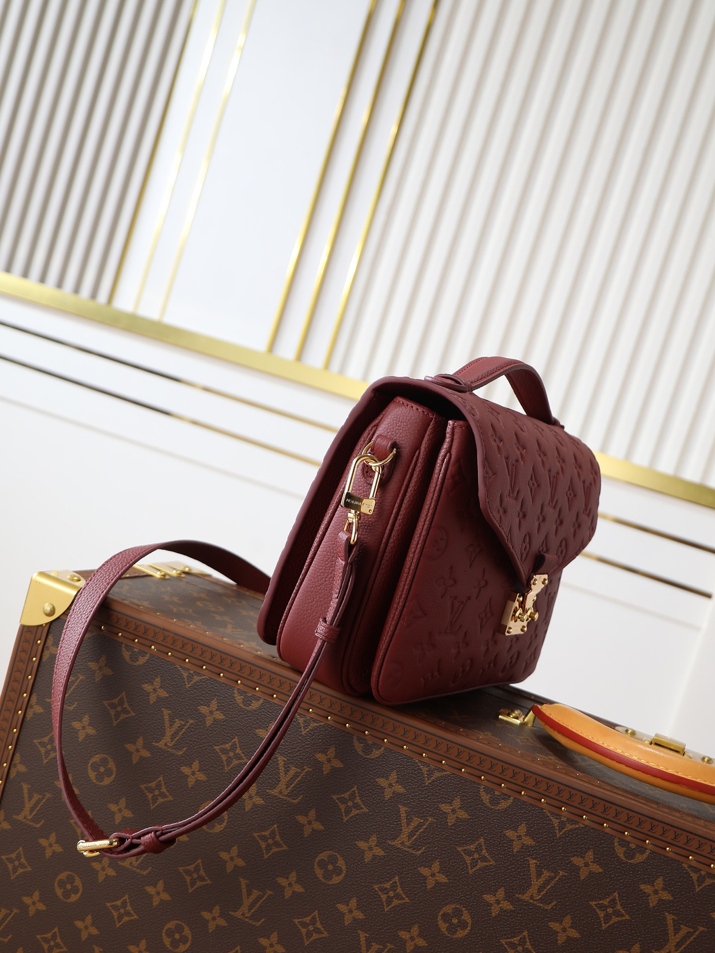 Louis Vuitton Pochette Métis Handbag in Burgundy Monogram Empreinte Leather - Image 2