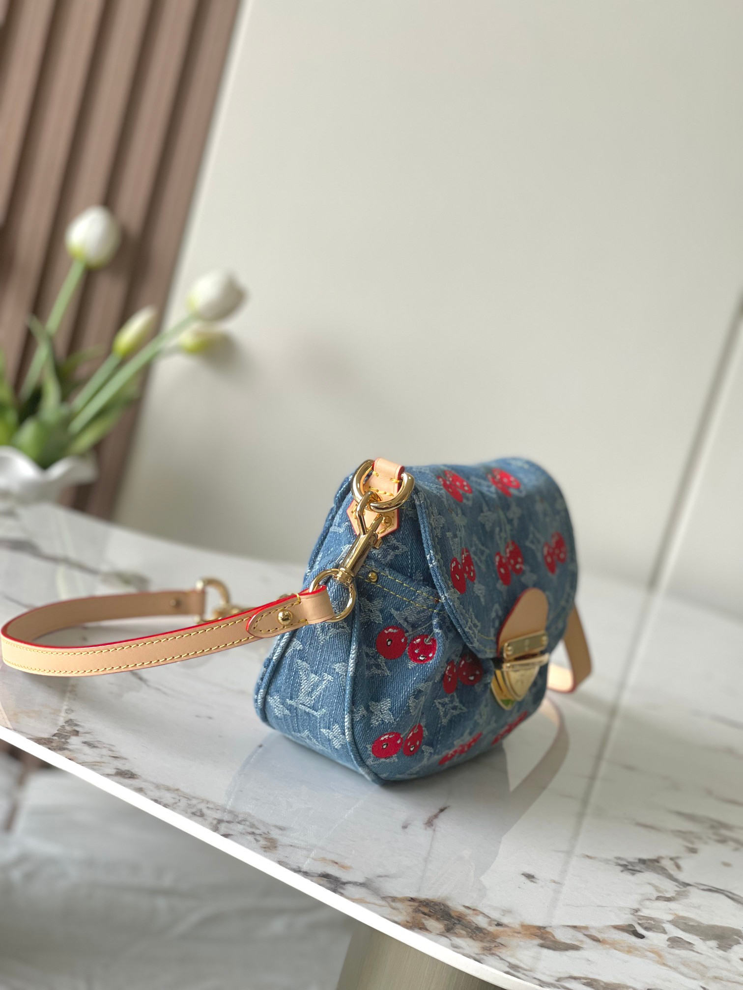 Louis Vuitton Sunset Crossbody Bag in Monogram Denim with Cherry Embroidery - Image 2