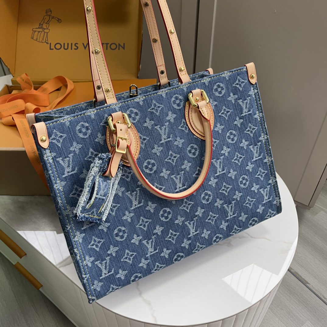 Louis Vuitton Onthego MM Monogram Denim Tote Bag - Image 2