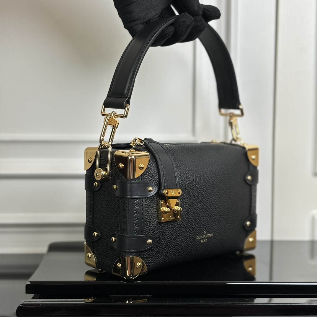 Side Trunk Small Handbag in Black with Gold Hardware - Image 2