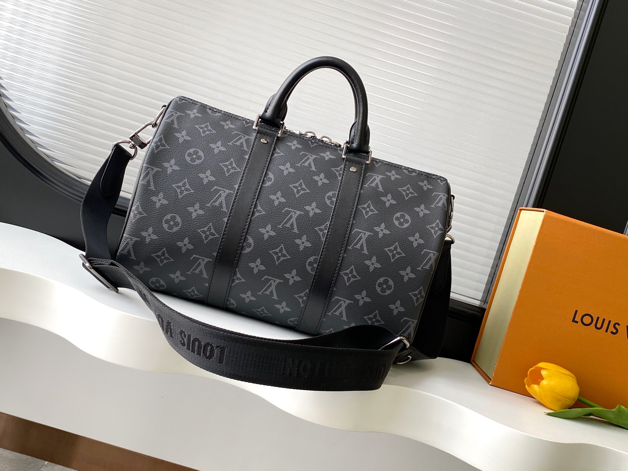 Louis Vuitton Keepall Bandoulière 35 Travel Bag in Monogram Eclipse - Image 2