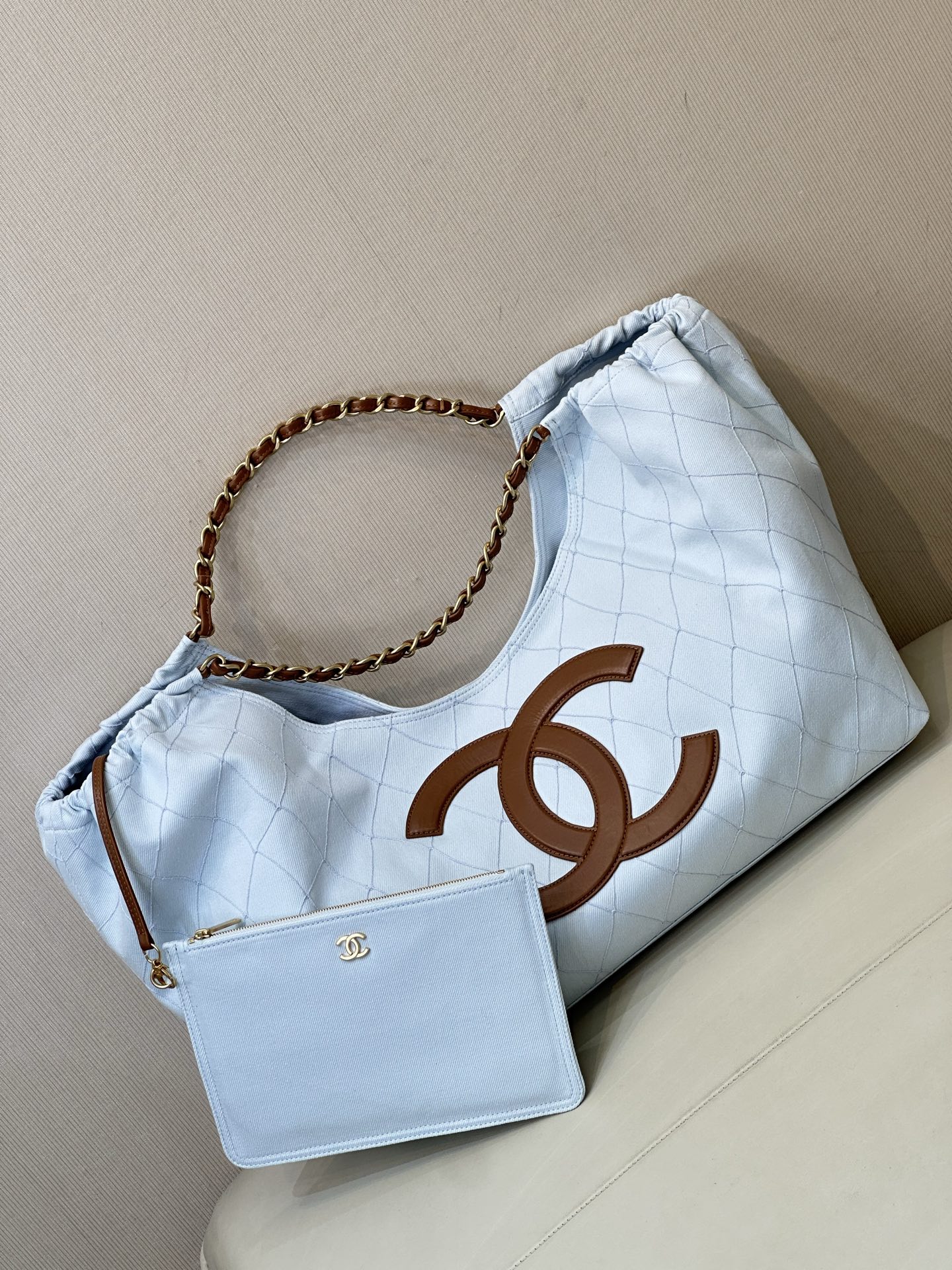 Chanel Coco Beach 2026 White Denim Tote Bag - Image 2