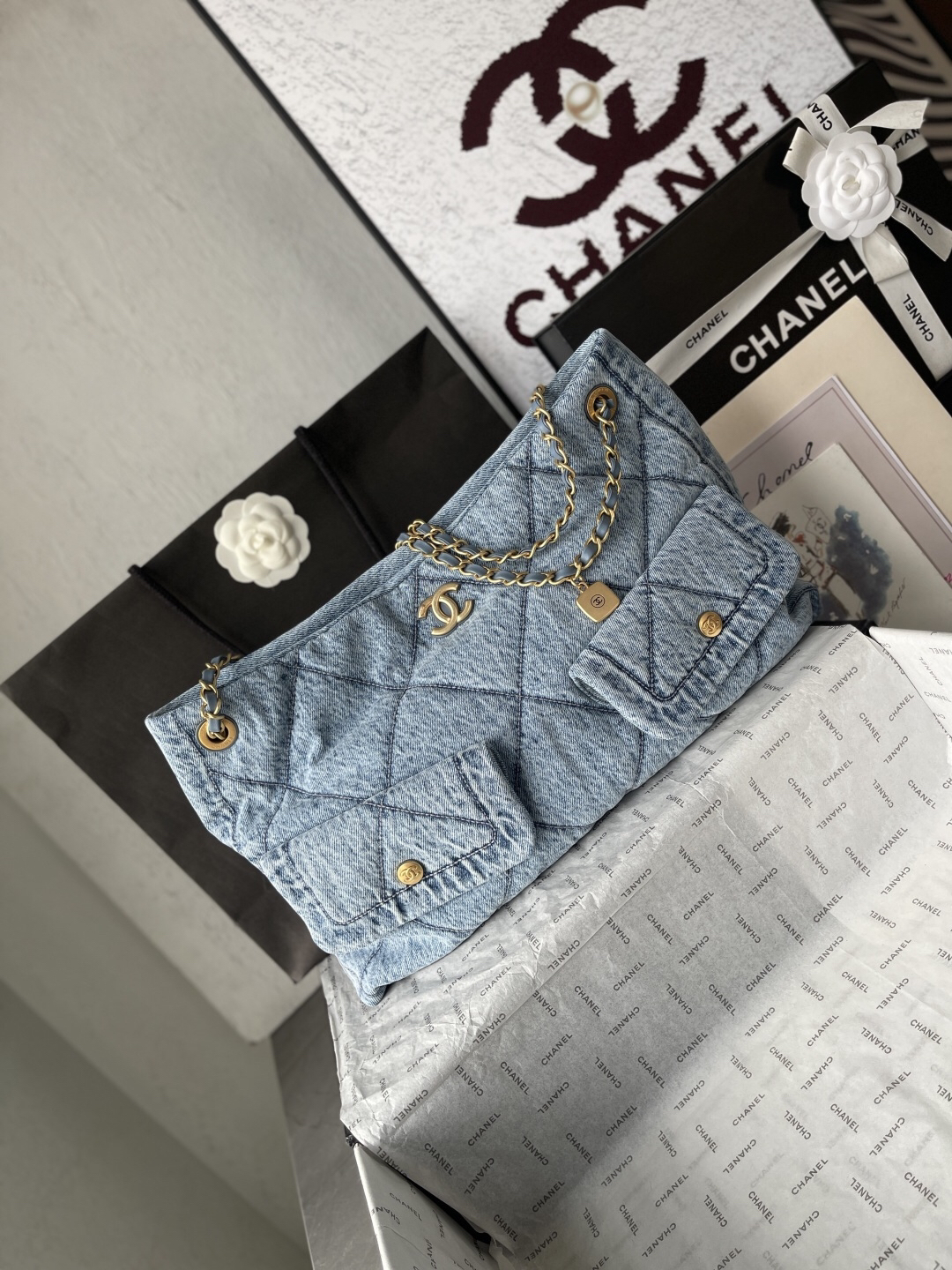 Chanel Denim Shopping Tote Bag - Image 2