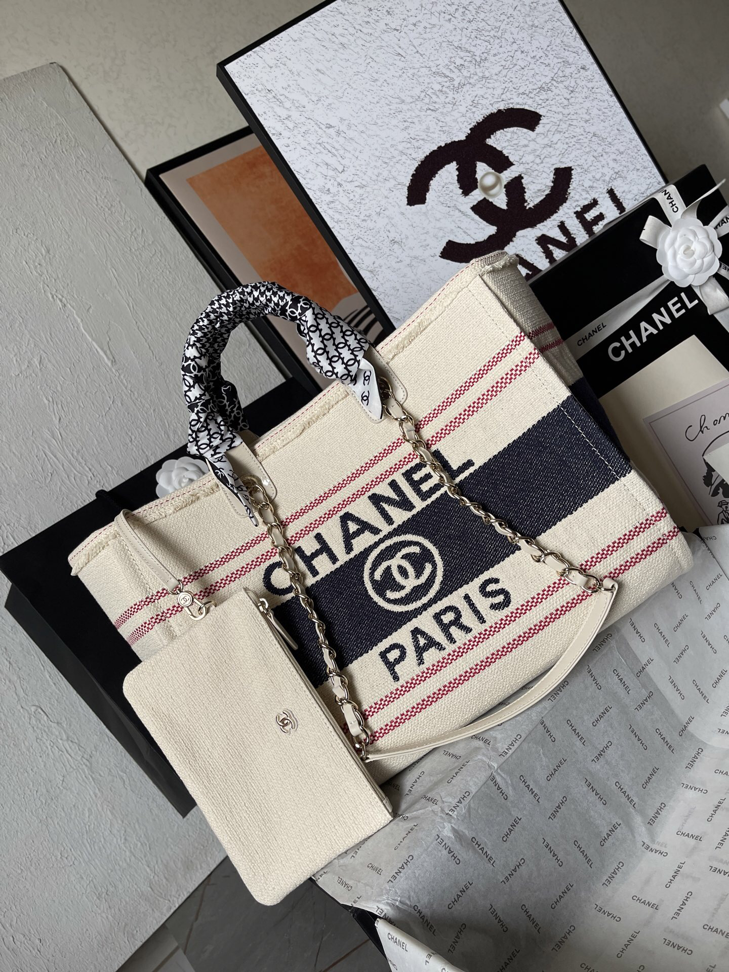 Chanel AS66941 Apricot Blue Canvas Tote Bag - Image 2