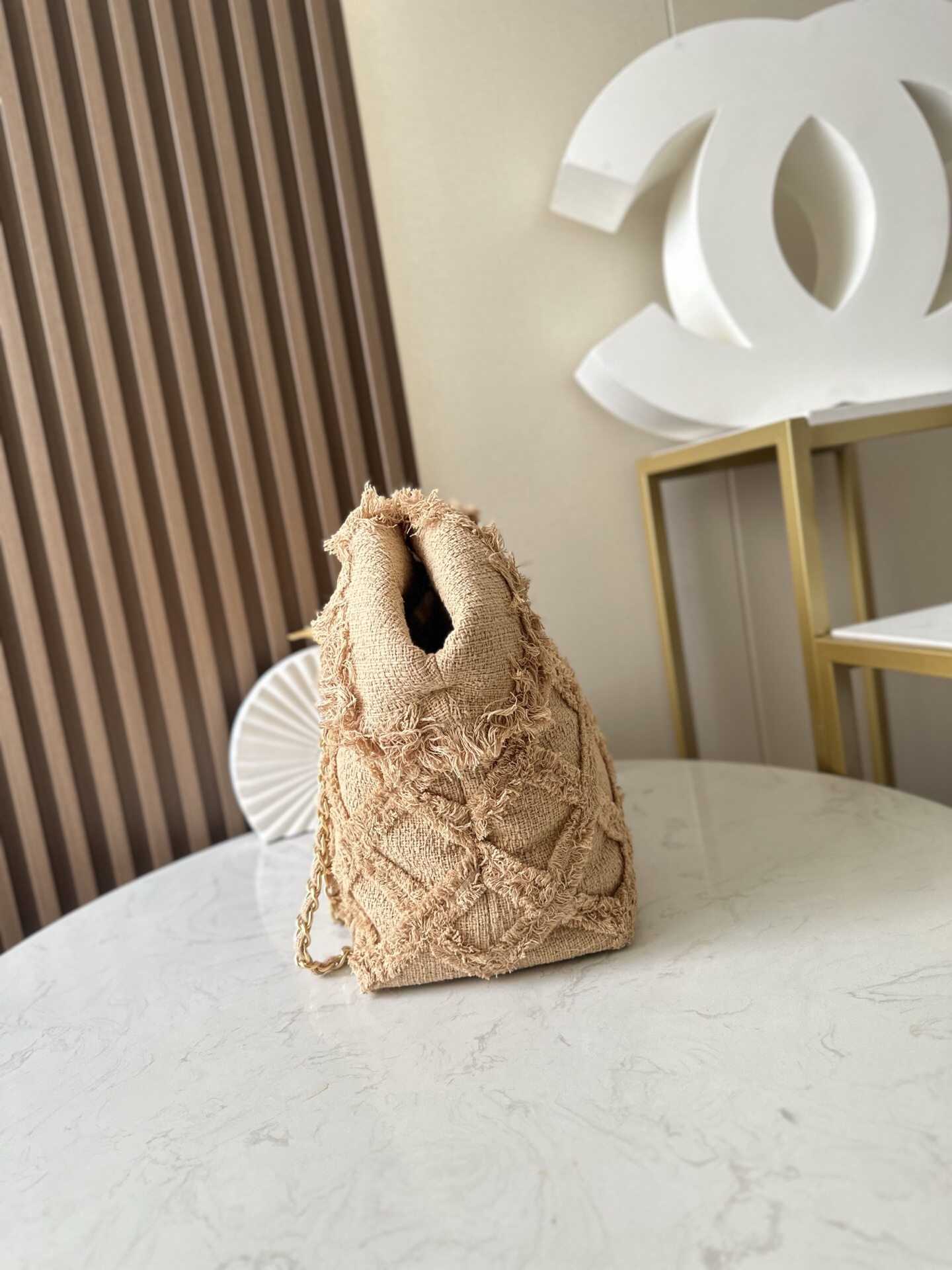 Vintage Linen and Straw Fringe Tote Bag - Image 2