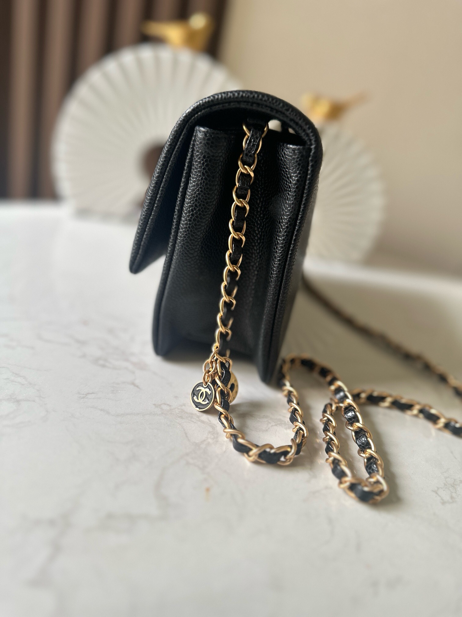 Chanel Classic Flap Bag, Medium, Black Caviar Leather, No Quilting - Image 2