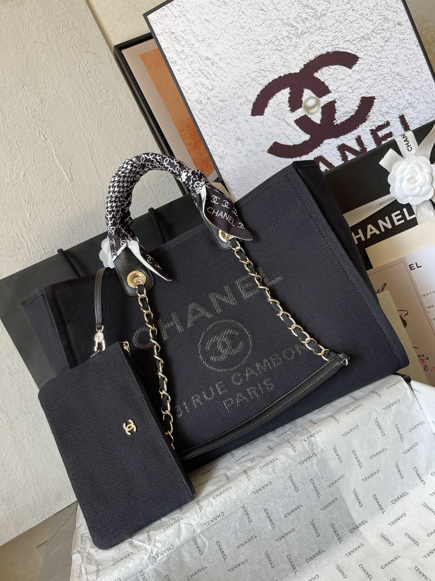 Chanel 2022 Canvas Tote Bag with Leather Handles - Image 2