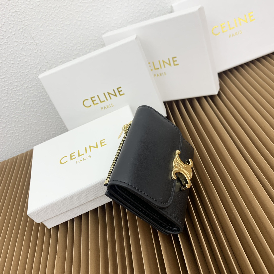 Celine Triomphe Black Calfskin Wallet with Detachable Coin Purse - Image 2