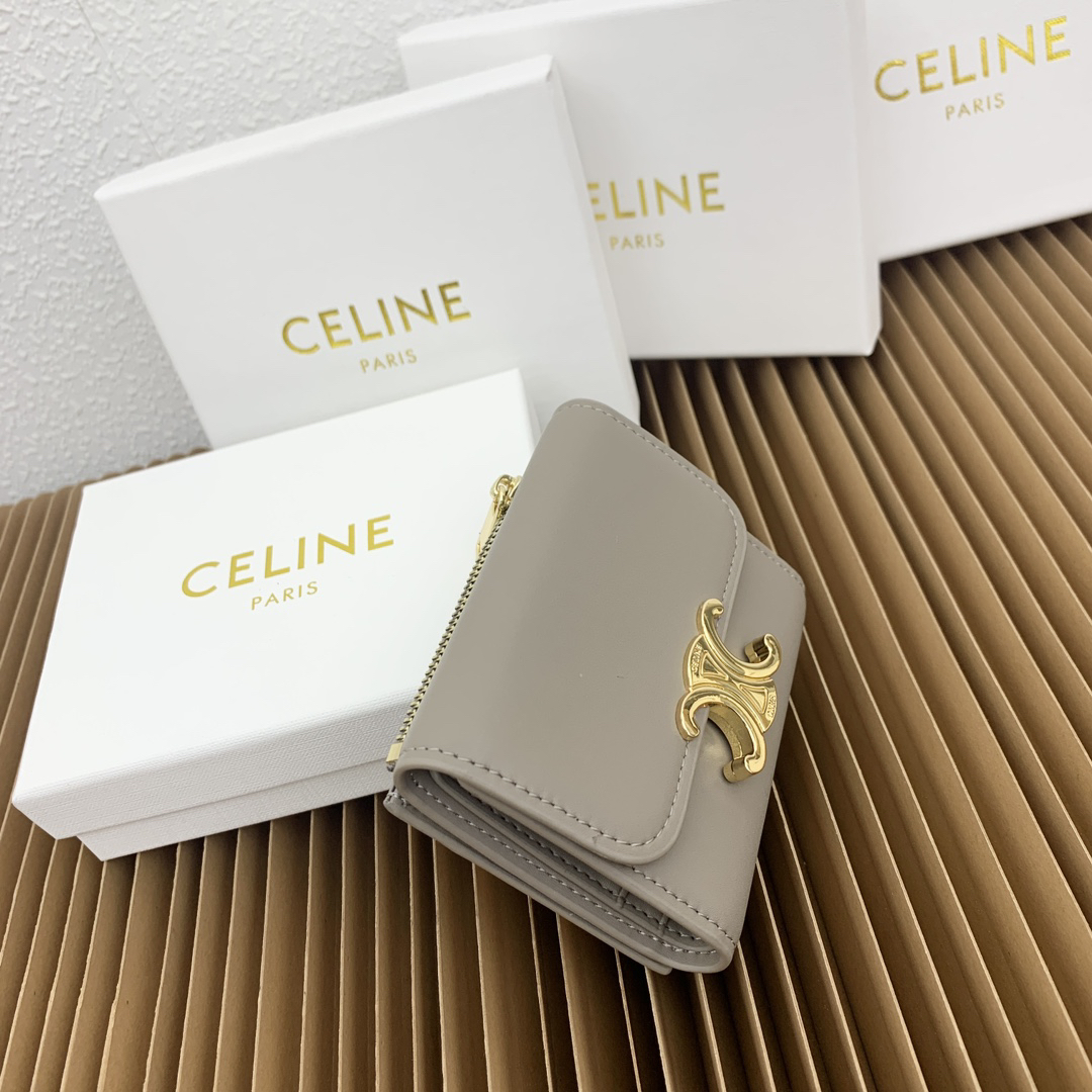 Celine Triomphe Small Calfskin Wallet in Elephant Gray - Image 2
