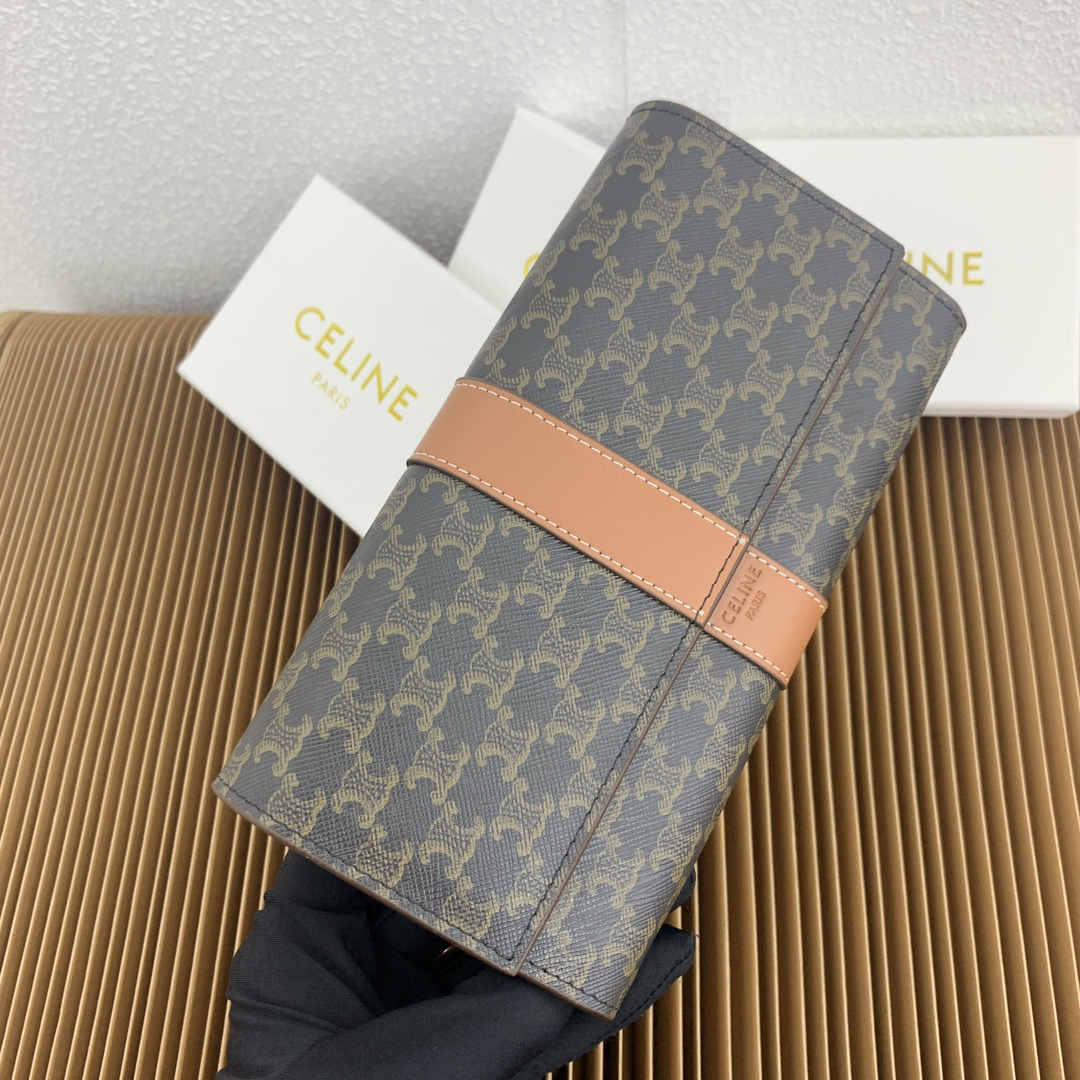 Celine Triomphe Large Canvas and Lambskin Flap Wallet - Image 2