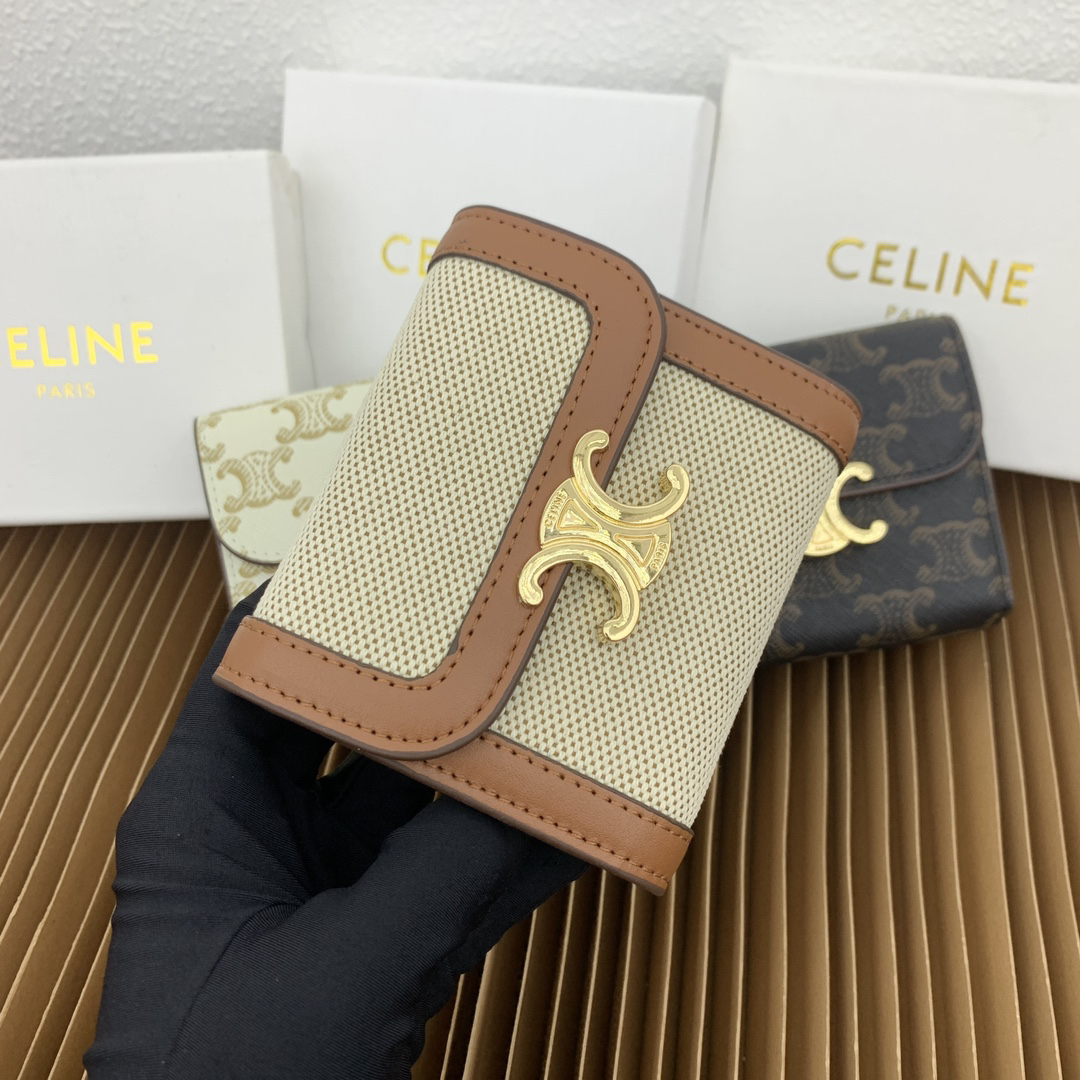 CELINE Triomphe Small Textile and Calfskin Leather Wallet - Image 2