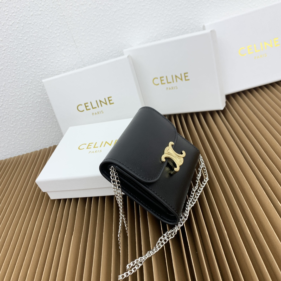 CELINE Triomphe Small Lambskin Leather Flap Wallet - Image 2