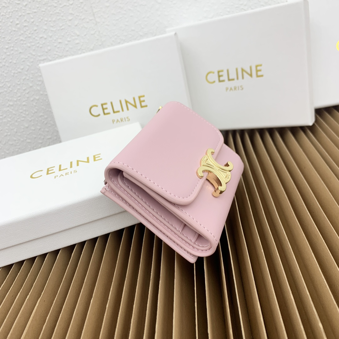Celine Triomphe Small Glossy Calfskin Wallet with Coin Pocket - Image 2
