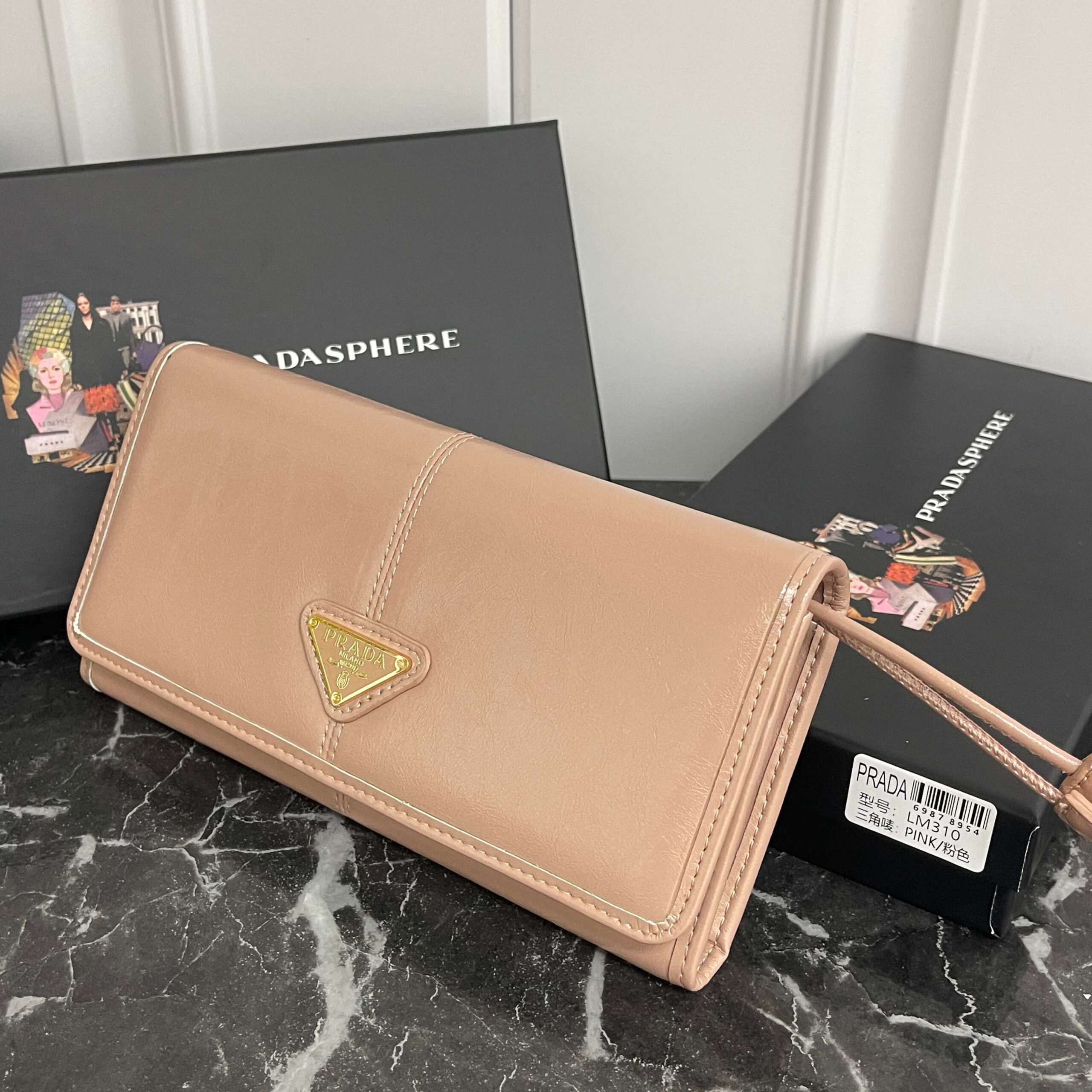 PRADA Large Waxed Leather Wallet with Triangle Logo Snap Closure - Image 2