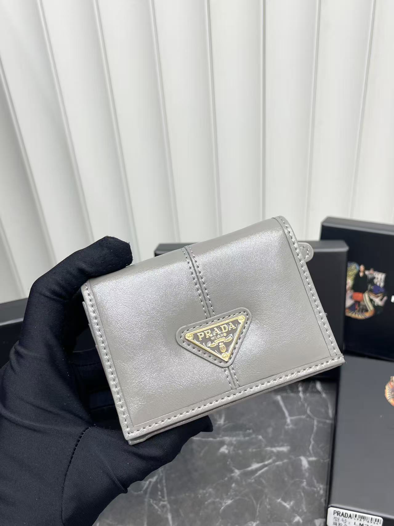 Prada Leather Wallet with Metal Triangle Logo - Image 2