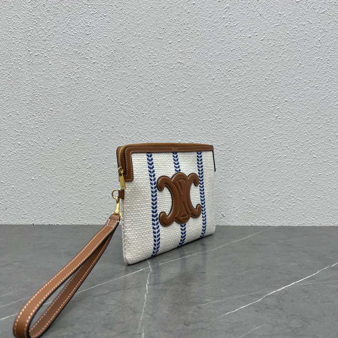 Celine Handbag in Blue Striped Textile with Brown Logo - Image 2