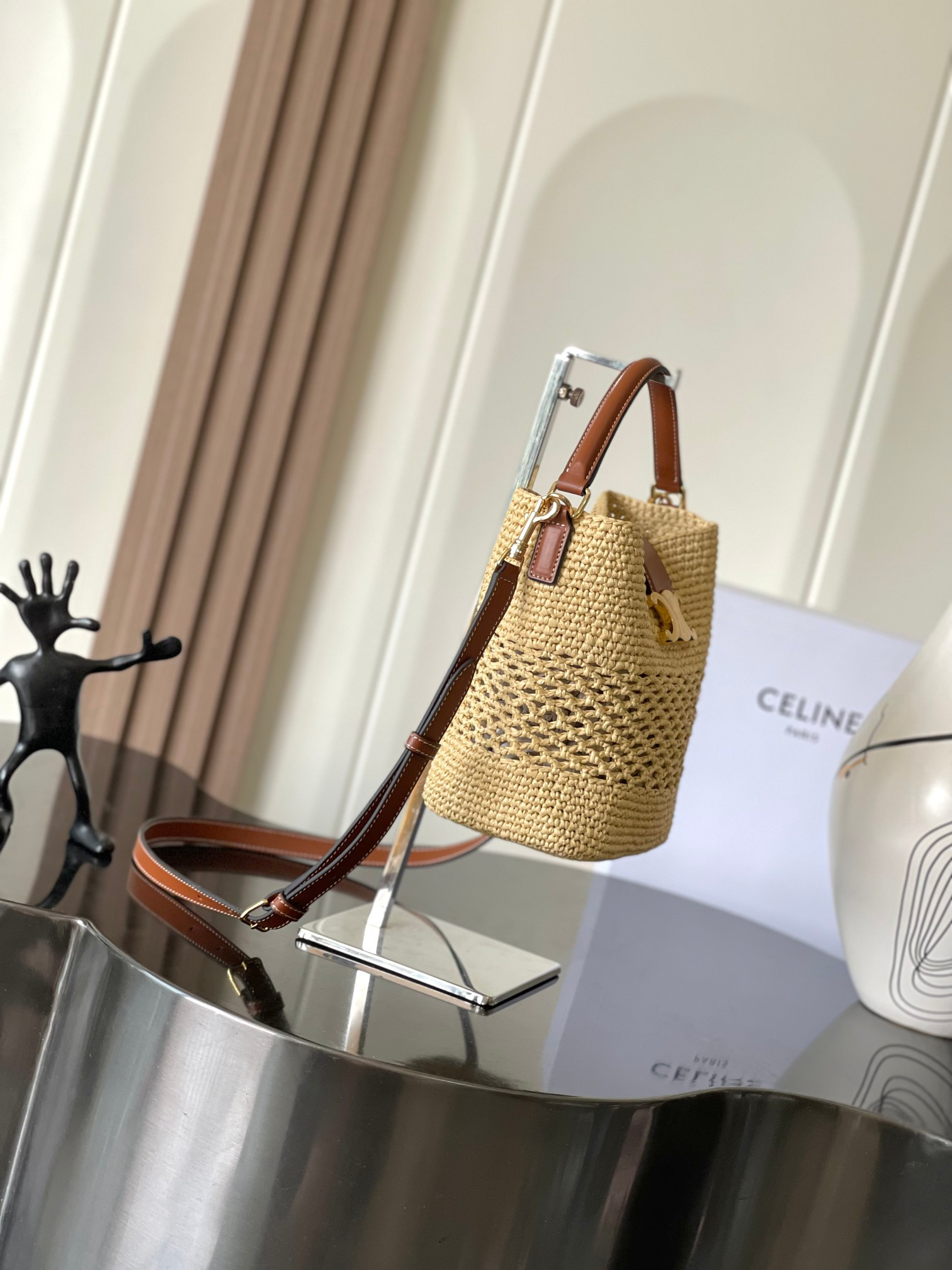 Celine Louise Small Woven Bucket Bag in Natural Brown - Image 2
