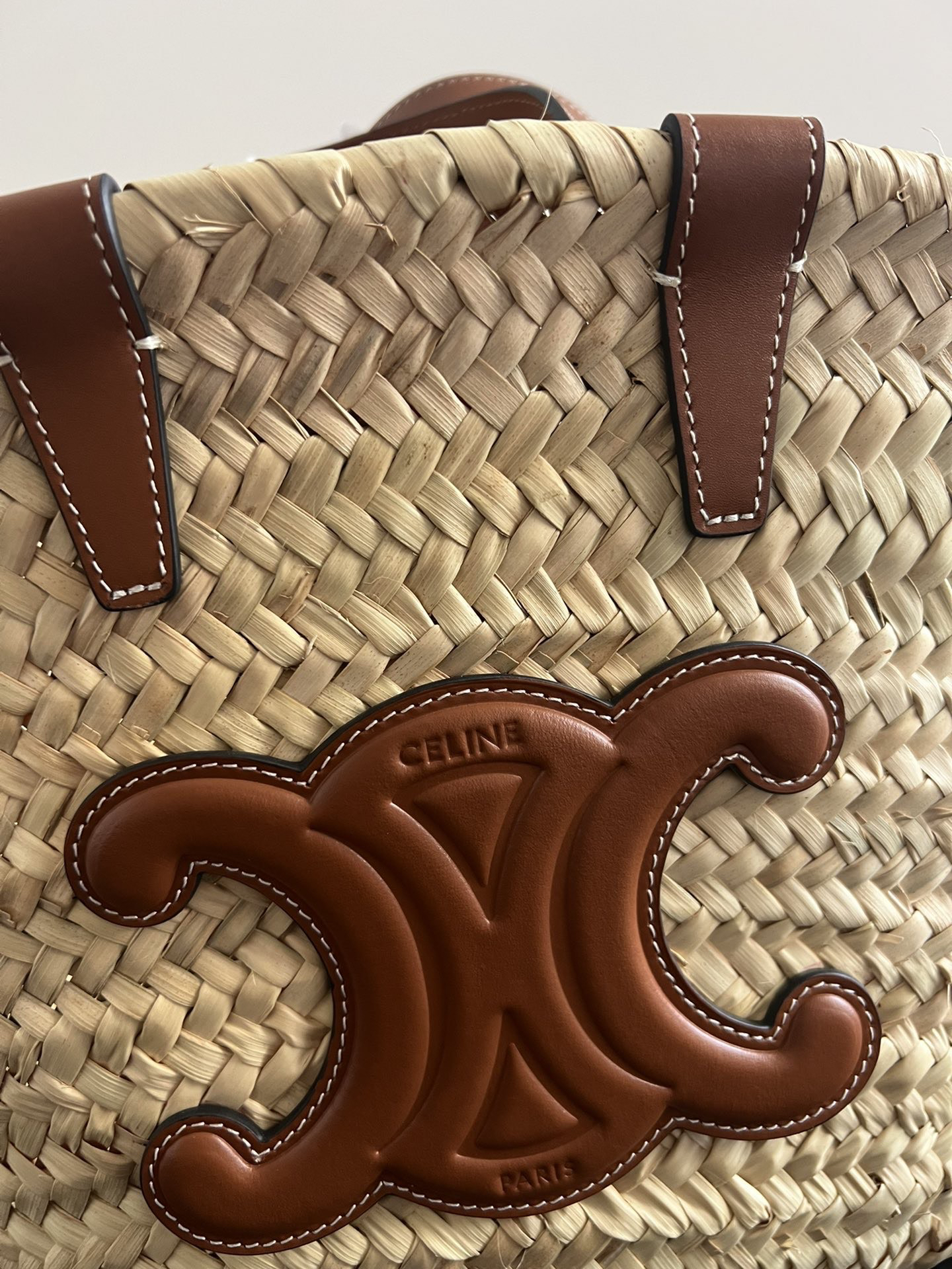 Celine Classic Woven Raffia and Cowhide Basket Tote - Image 2