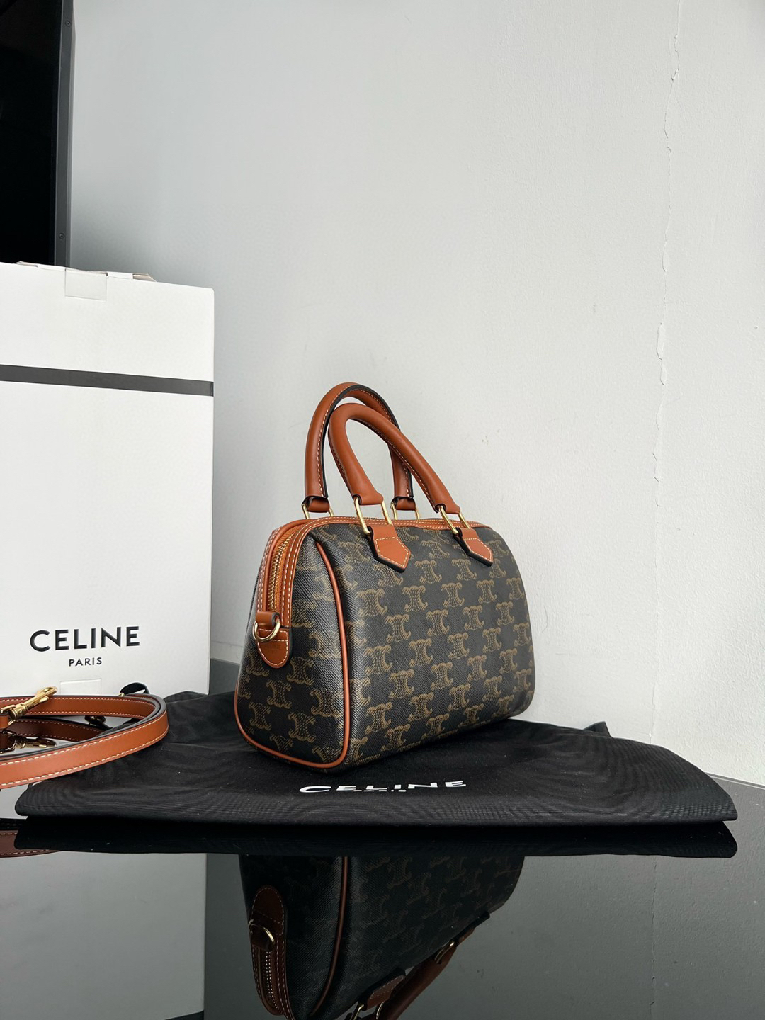 CELINE Triomphe Canvas Boston Handbag - Image 2