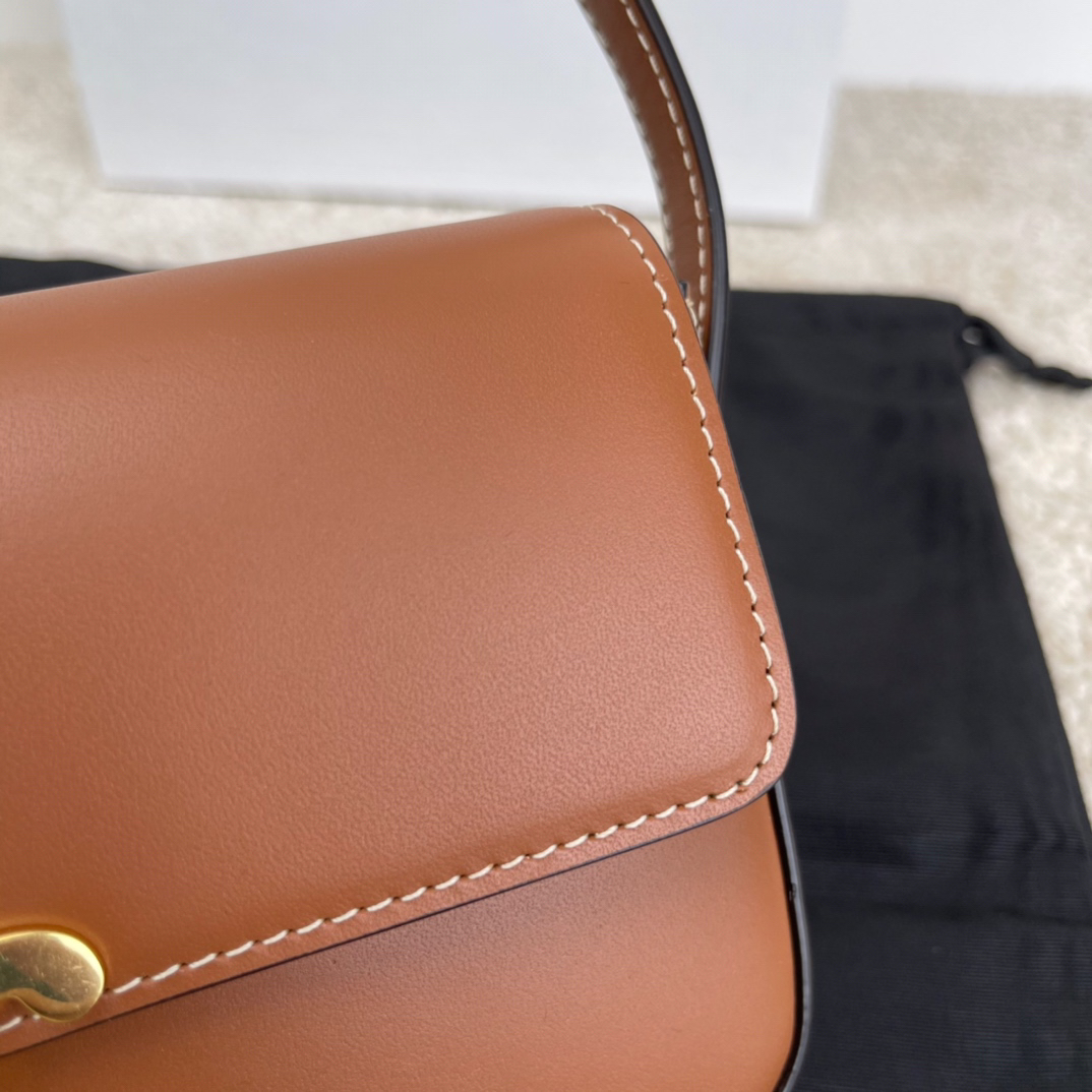 TRIOME Shiny Cowhide Leather Shoulder Bag, Yellow-Brown Hand-Scratched Texture - Image 2
