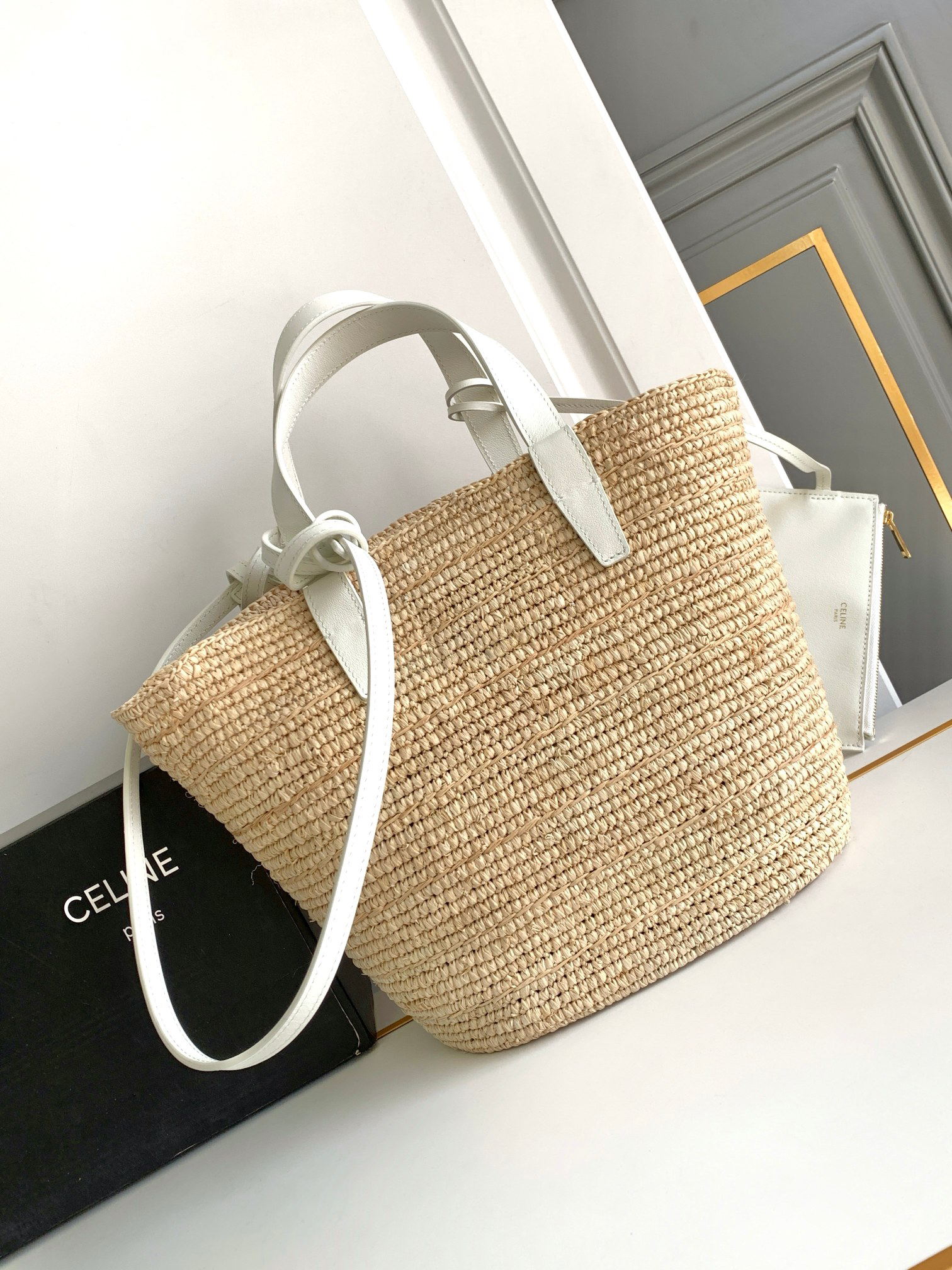 Celine Teen Woven Plant-Fiber and Calfskin Classic Basket Bag - Image 3