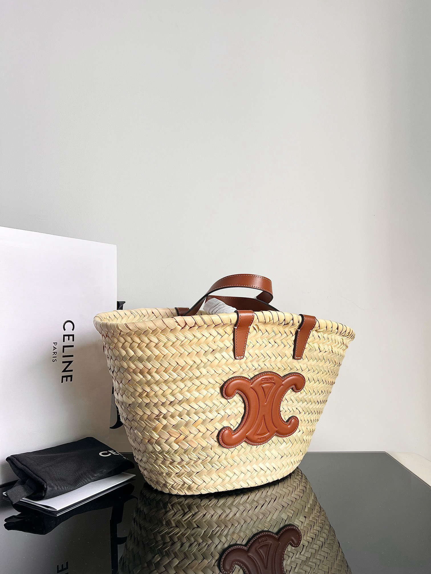 Celine Classic Palm Leaf and Leather Tote Bag - Image 3