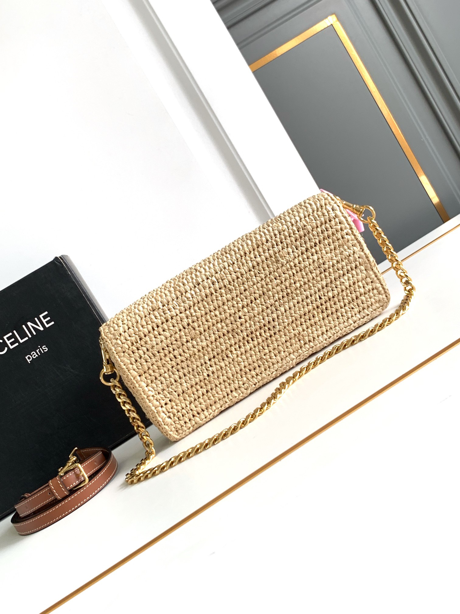 Celine Multichette Raffia Woven Handbag - Image 3