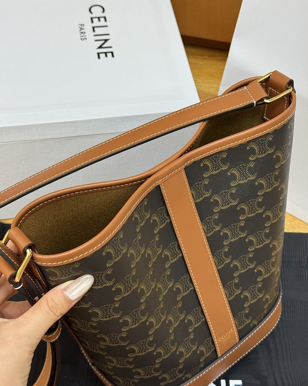 Celine Triomphe Small Monogram Bucket Crossbody Bag - Image 3