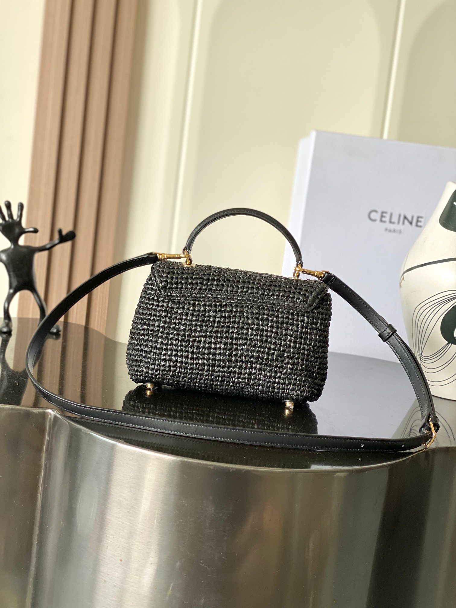 Celine Teen Nino Woven Black Top Handle Bag - Image 3