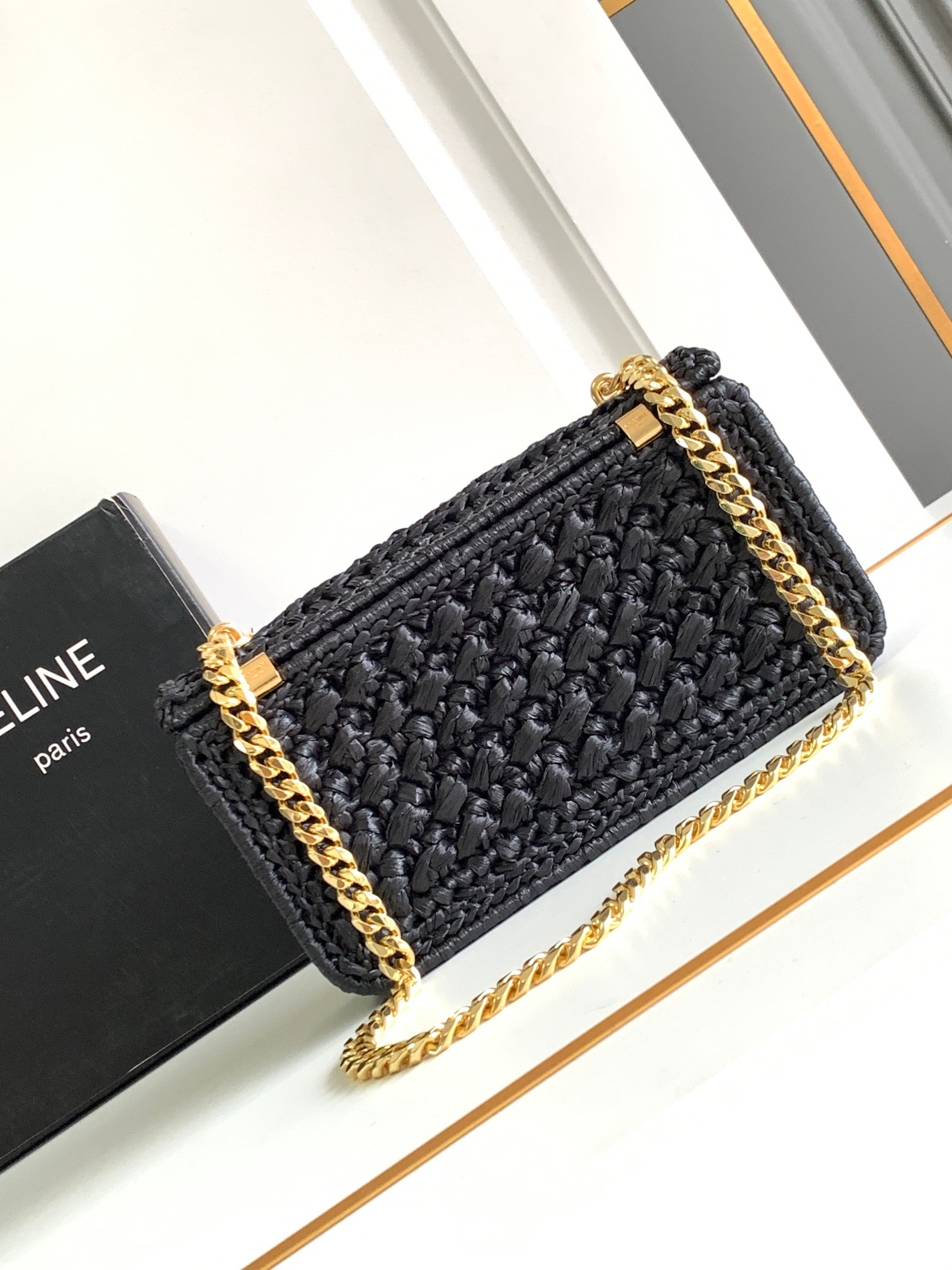 Celine Triomphe Raffia Woven Chain Shoulder Bag - Image 3