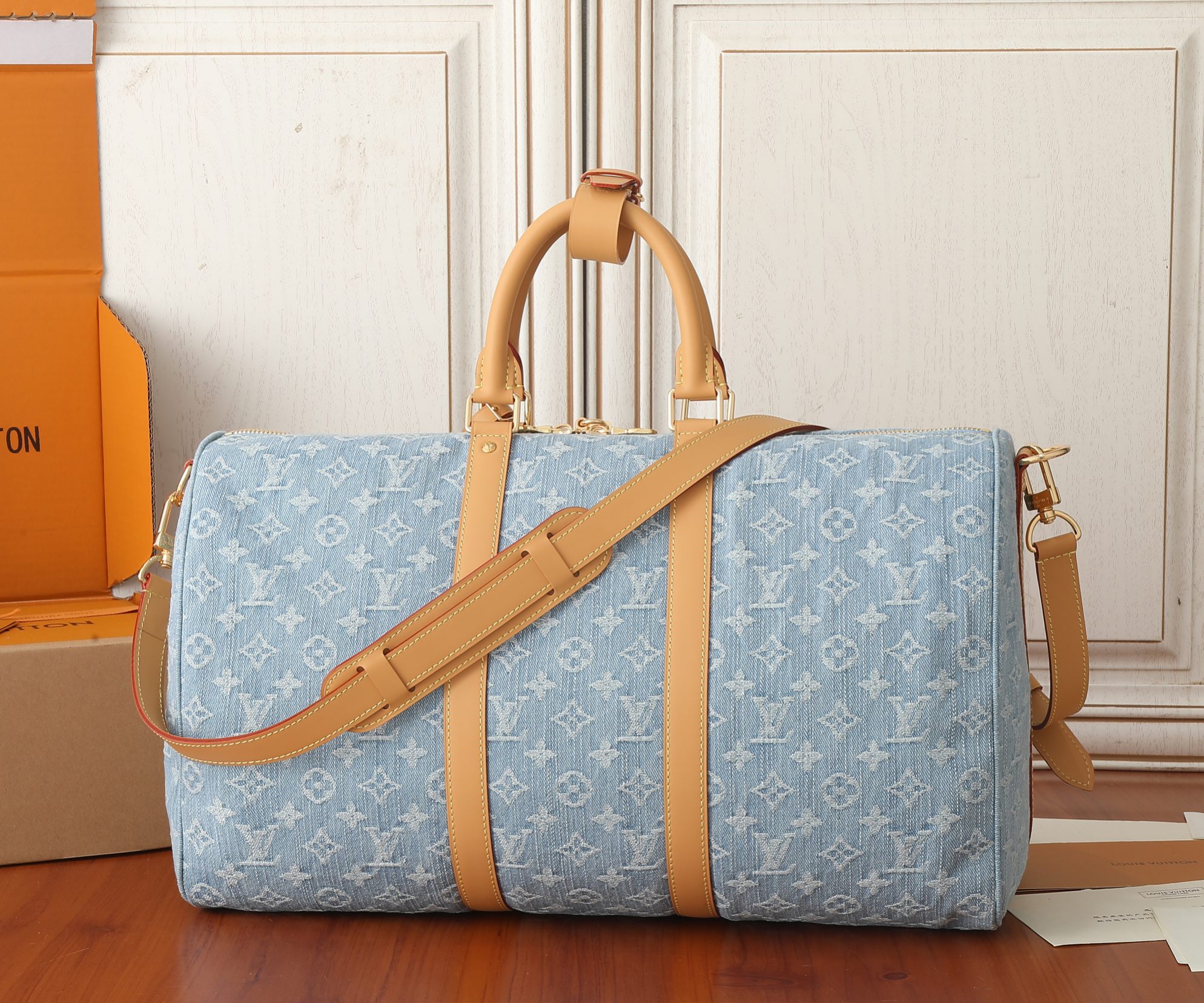 Louis Vuitton Keepall Bandoulière 45 Monogram Denim Travel Bag - Image 3