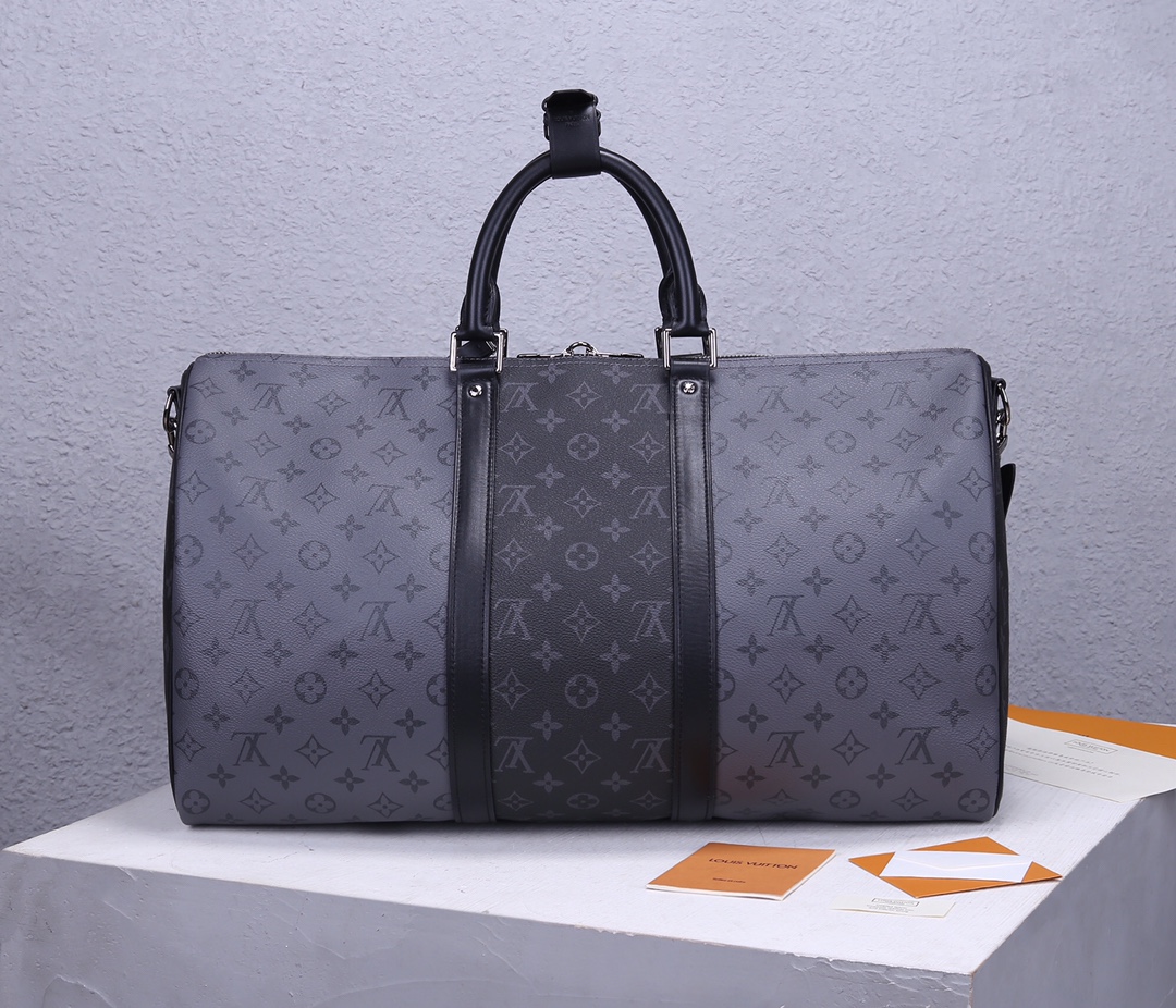 Louis Vuitton Keepall Bandoulière 50 Travel Bag in Monogram Eclipse Reverse - Image 3
