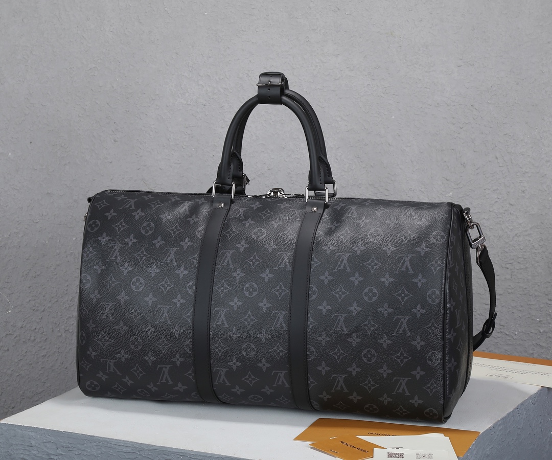 Louis Vuitton Keepall 50 Travel Bag in Monogram Eclipse Canvas - Image 3