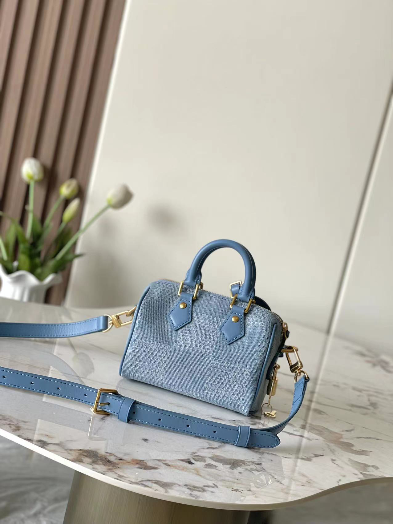 Louis Vuitton Speedy 18 Bandouliere Denim Crossbody Bag - Image 3