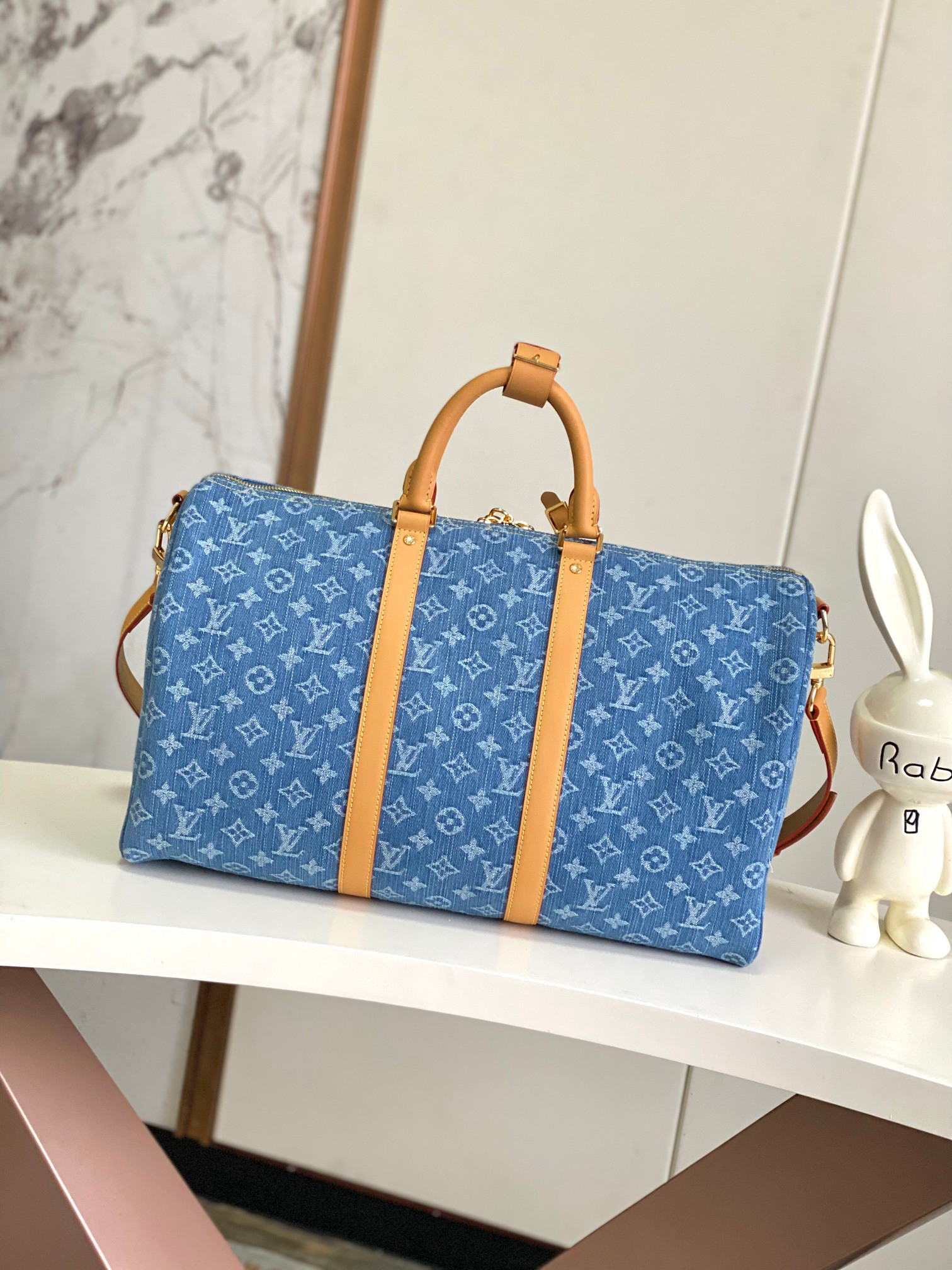 Louis Vuitton Keepall Bandoulière 45 Travel Bag in Monogram Denim - Image 3
