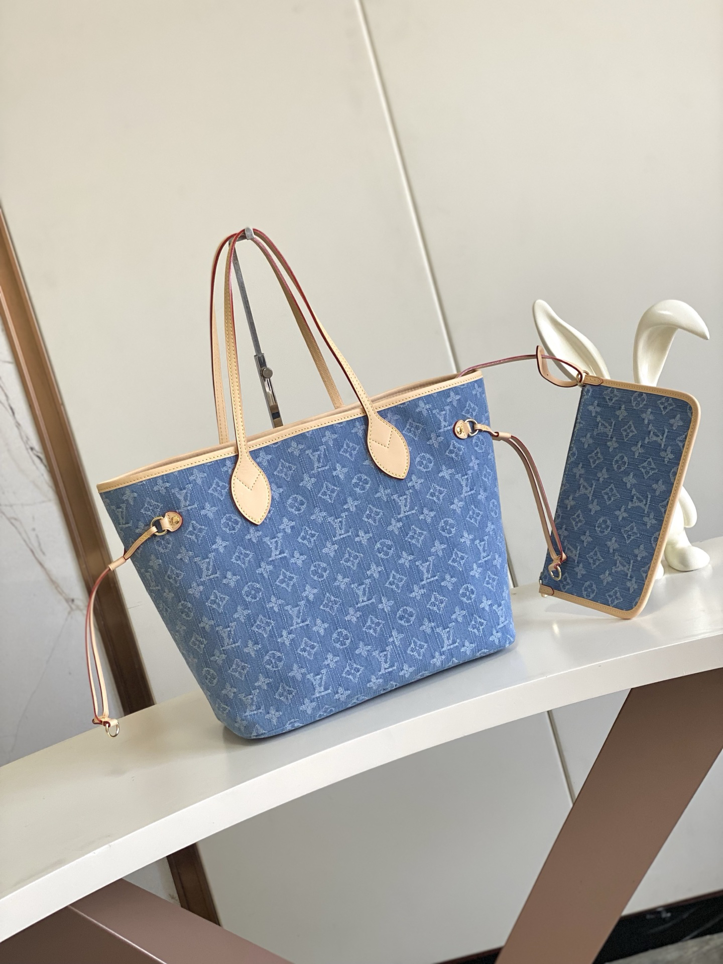 Louis Vuitton Neverfull MM Denim Monogram Tote Bag with Detachable Zip Pouch - Image 3