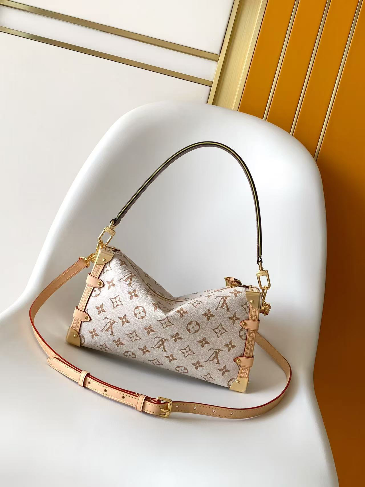 Louis Vuitton Side Trunk MM Handbag in Monogram Dune Canvas - Image 3