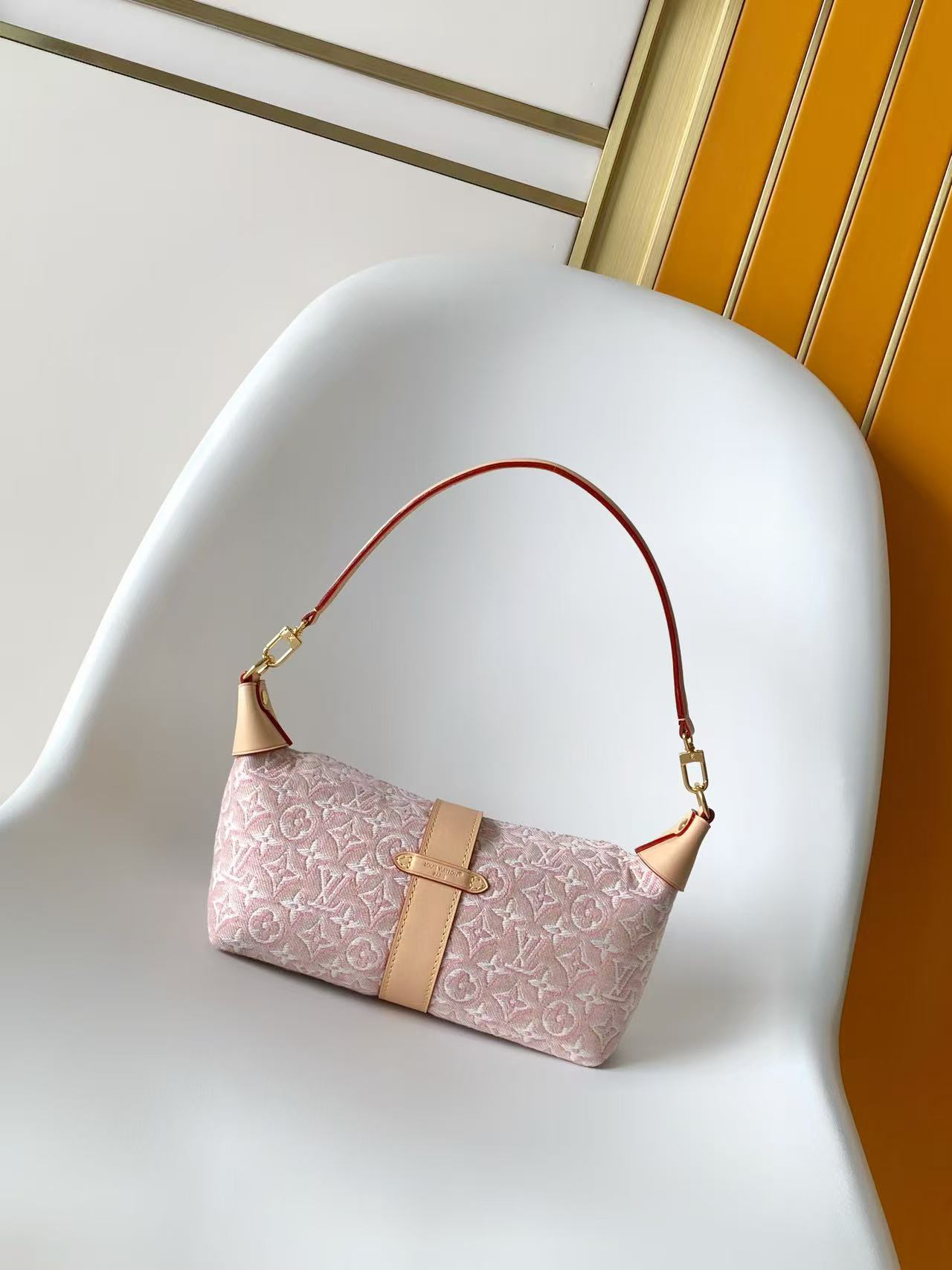 Louis Vuitton Pochette Mia M2A382 Pink Monogram Embleme Canvas Shoulder Bag - Image 3