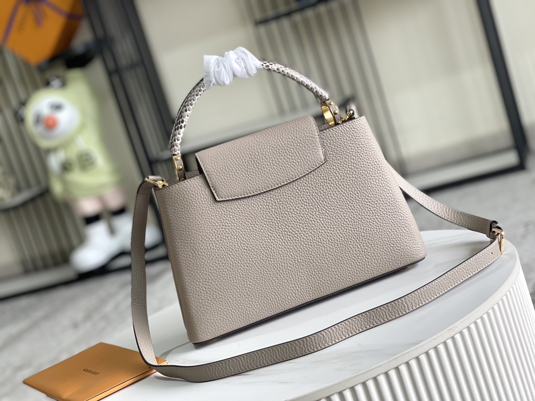 Louis Vuitton Capucines Handbag in Elephant Grey Taurillon Leather with Python Trim - Image 3