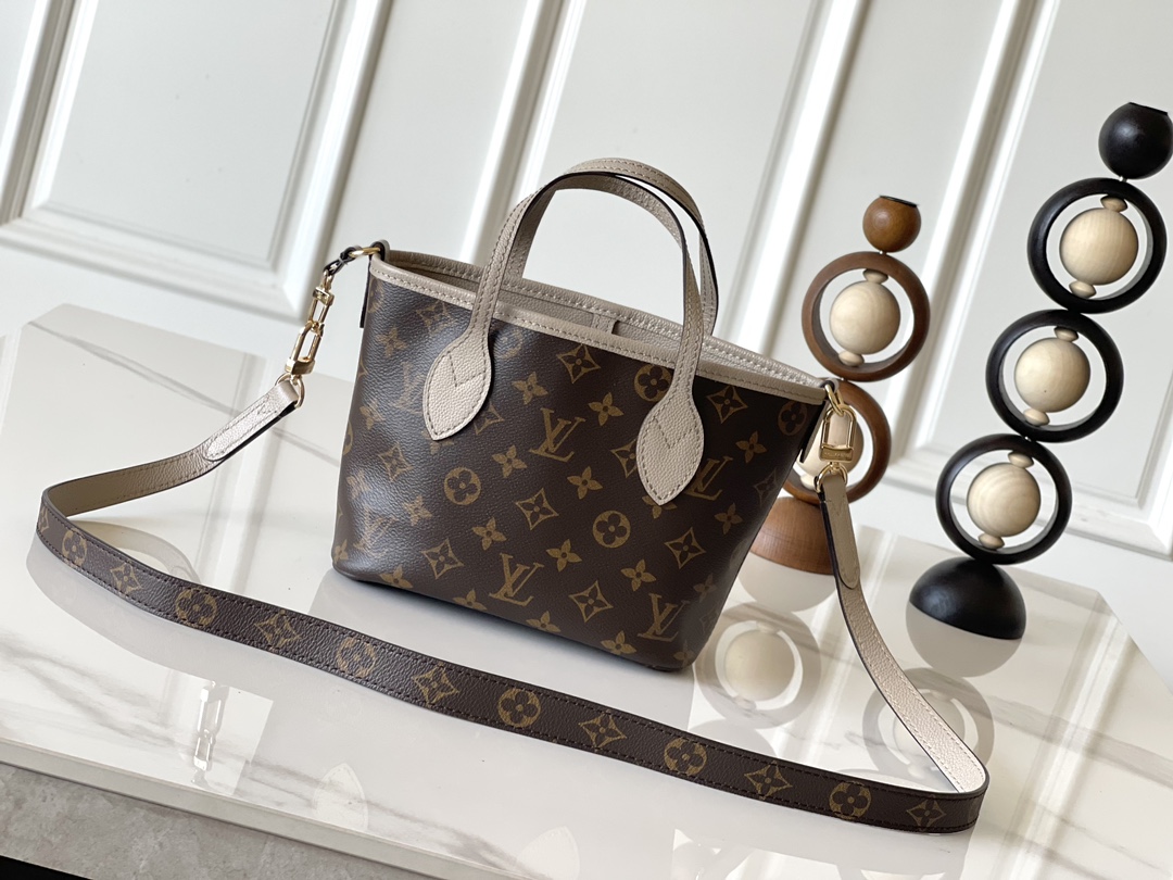 Louis Vuitton Neverfull BB Handbag, Damier Azur Canvas, Gray, Small - Image 3