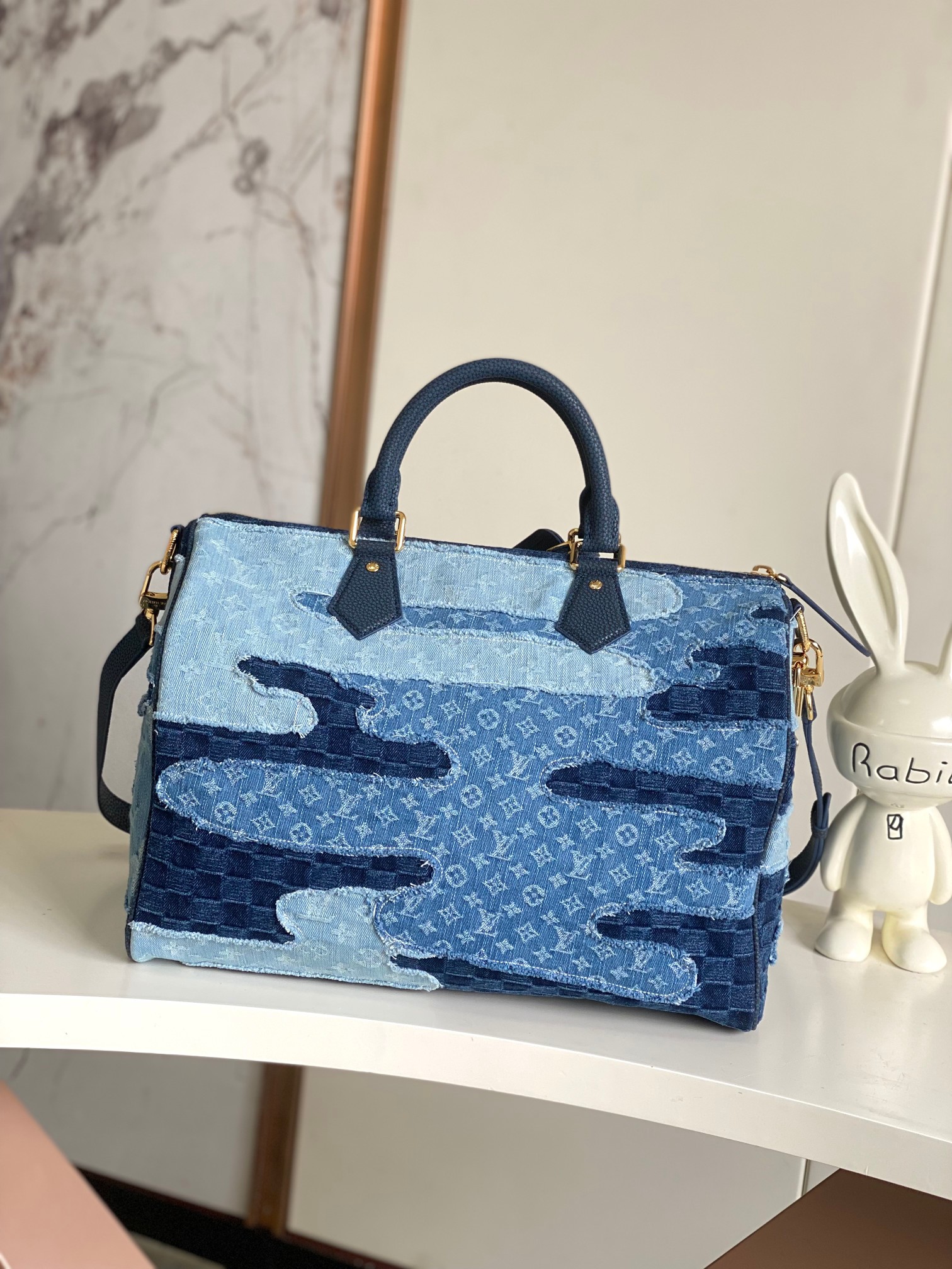 Louis Vuitton Speedy Bandouliere 40 Patchwork Denim Handbag - Image 3