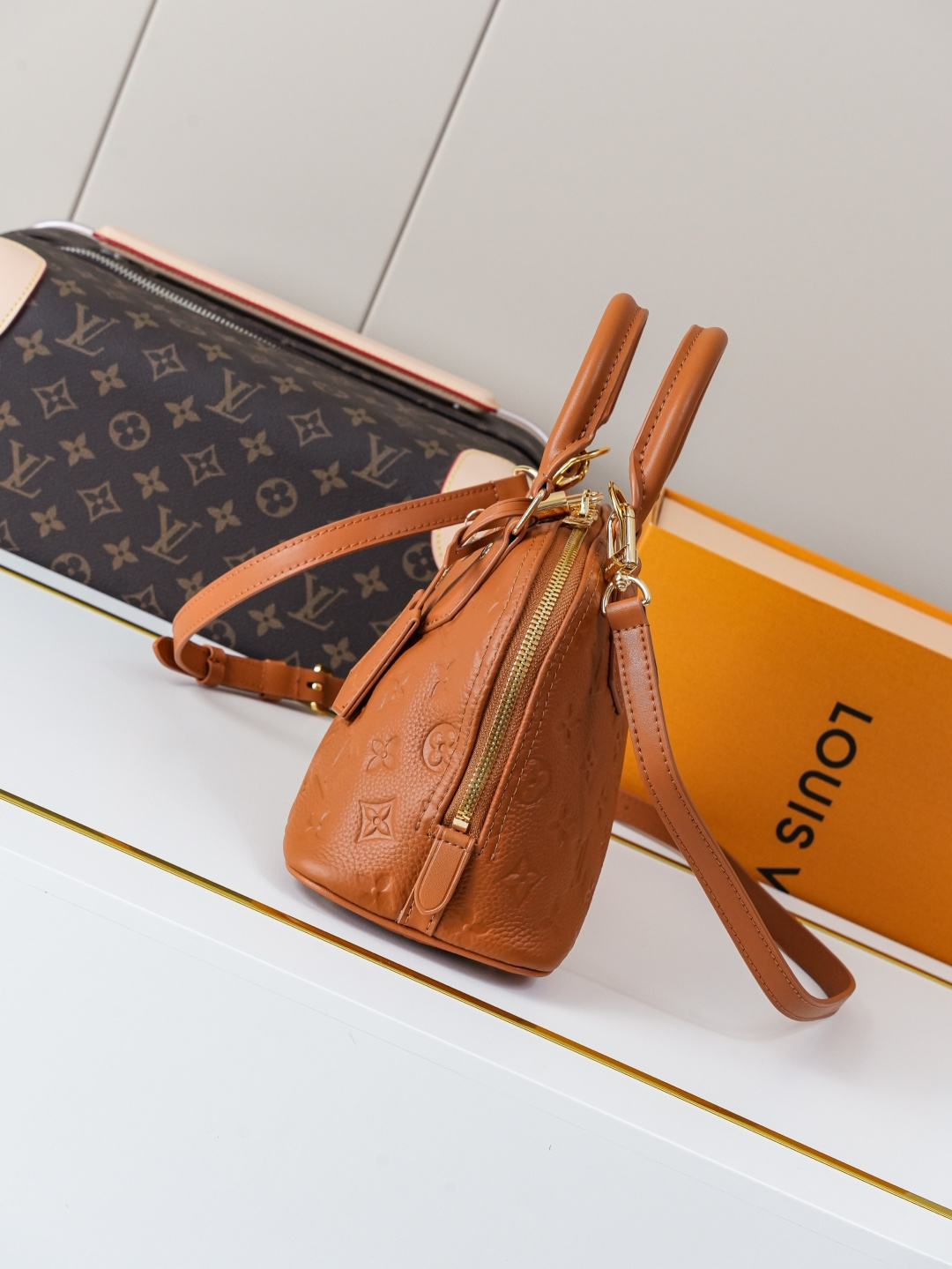 Louis Vuitton Alma BB Monogram Empreinte Leather Handbag Brown - Image 3