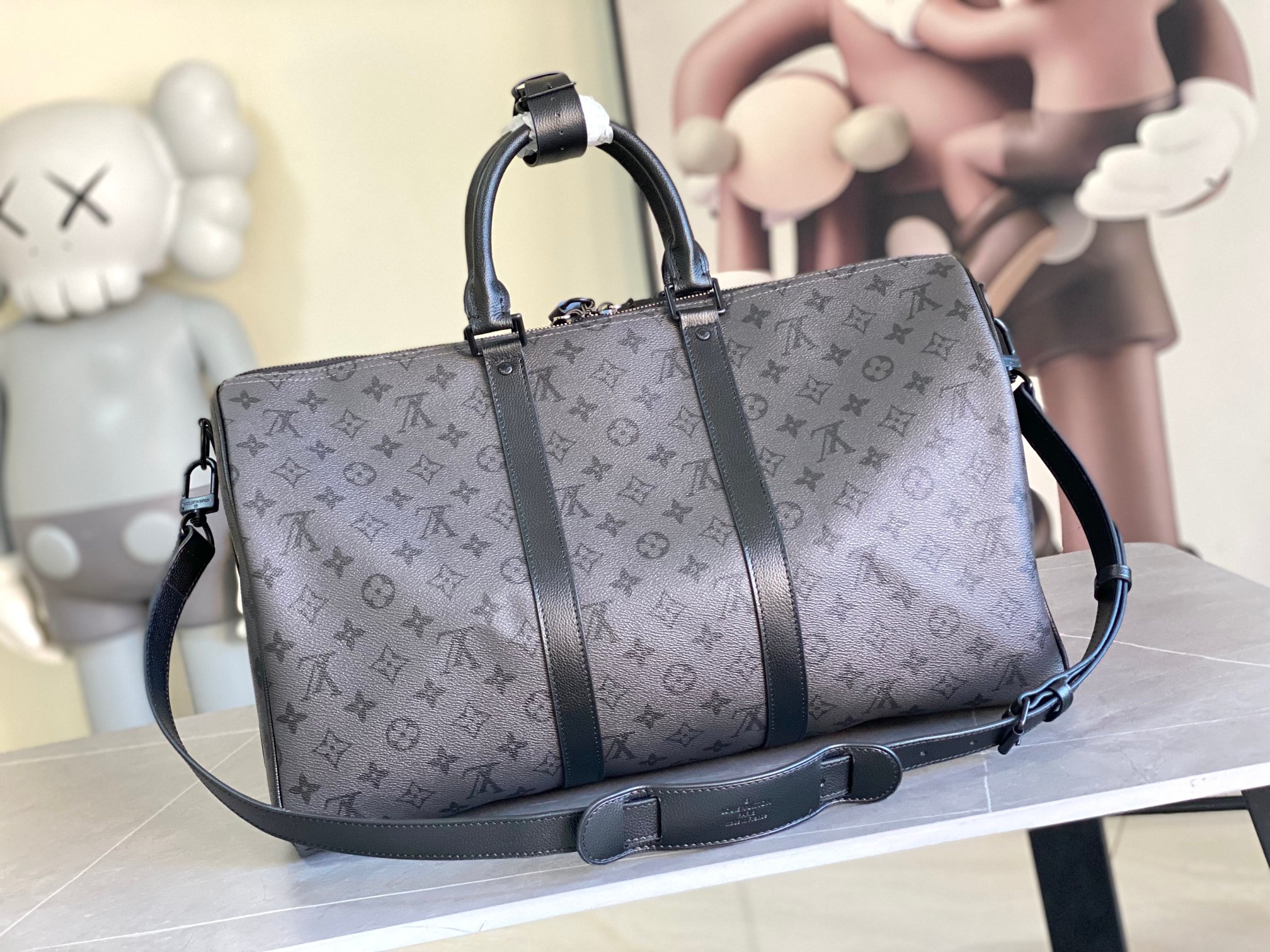 Louis Vuitton Keepall Bandouliere 45 Travel Bag Monogram Midnight Black Gray - Image 3