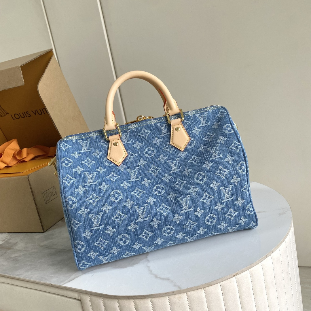 Louis Vuitton Speedy Soft 30 Denim Handbag - Image 3