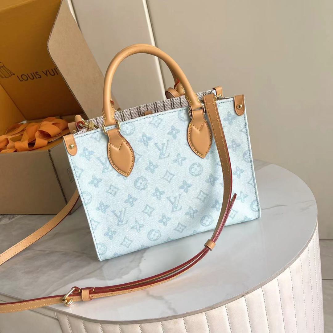 Louis Vuitton OnTheGo PM Tote Bag Blue Monogram Canvas - Image 3