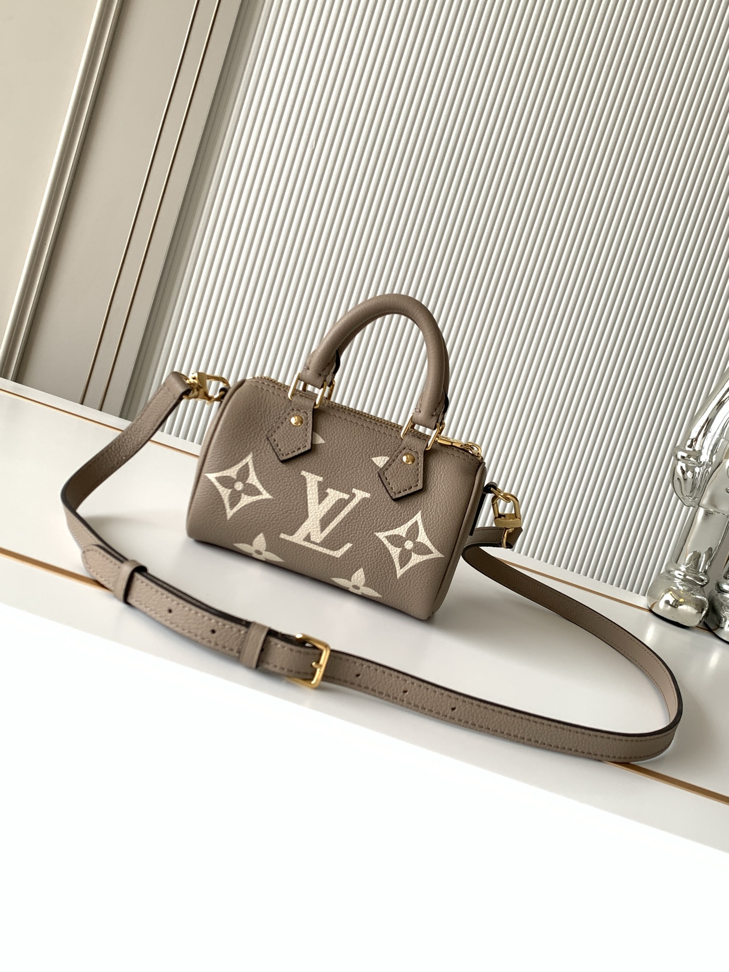 Nano Speedy Handbag in Elephant Grey Monogram Empreinte Leather - Image 3